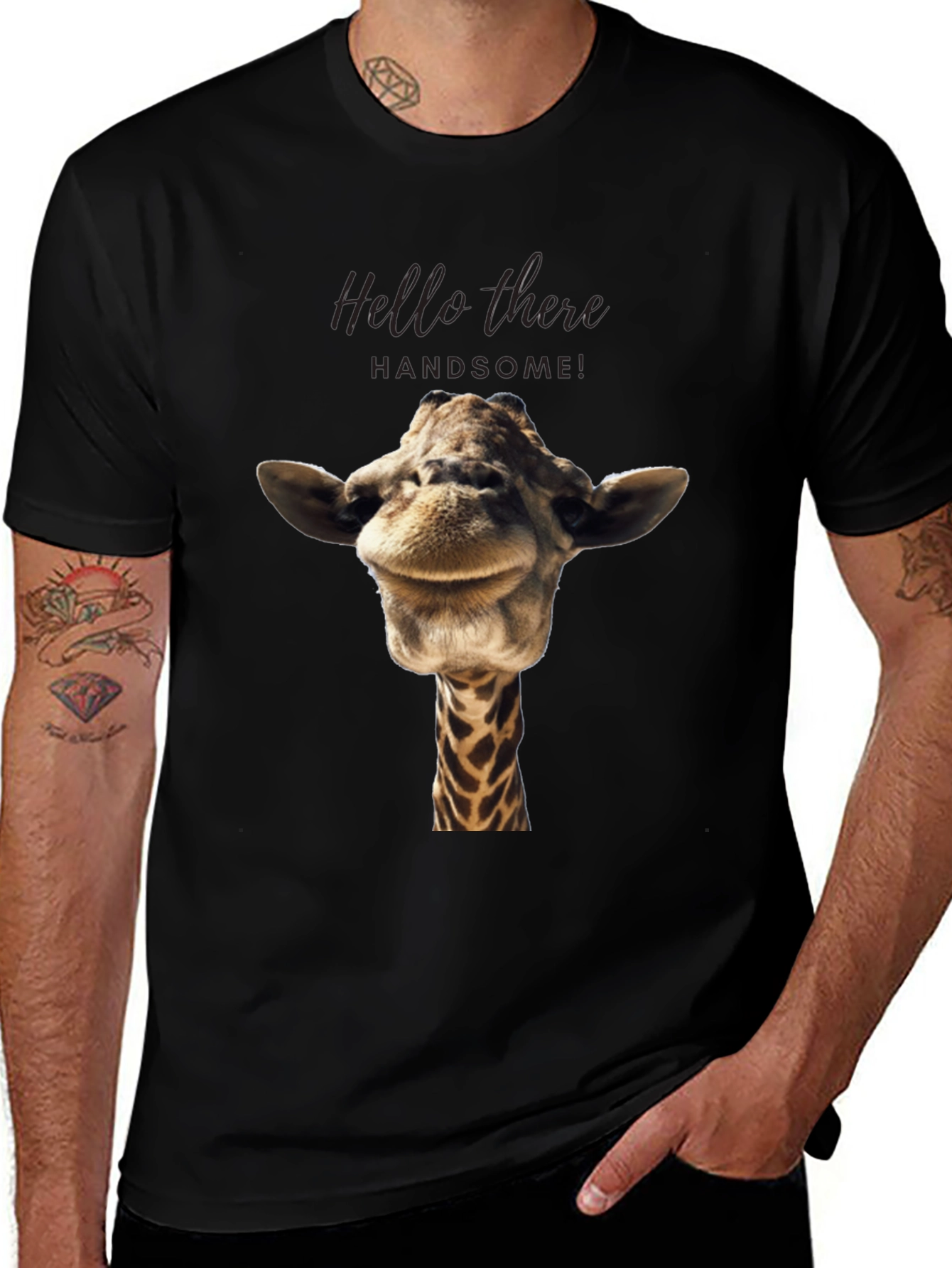 Giraffe Head Graphic Print Black T-Shirt