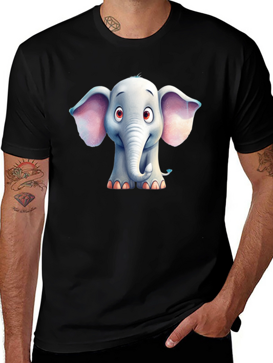 Cute Elephant Graphic Tee - Black Cotton Blend T-Shirt