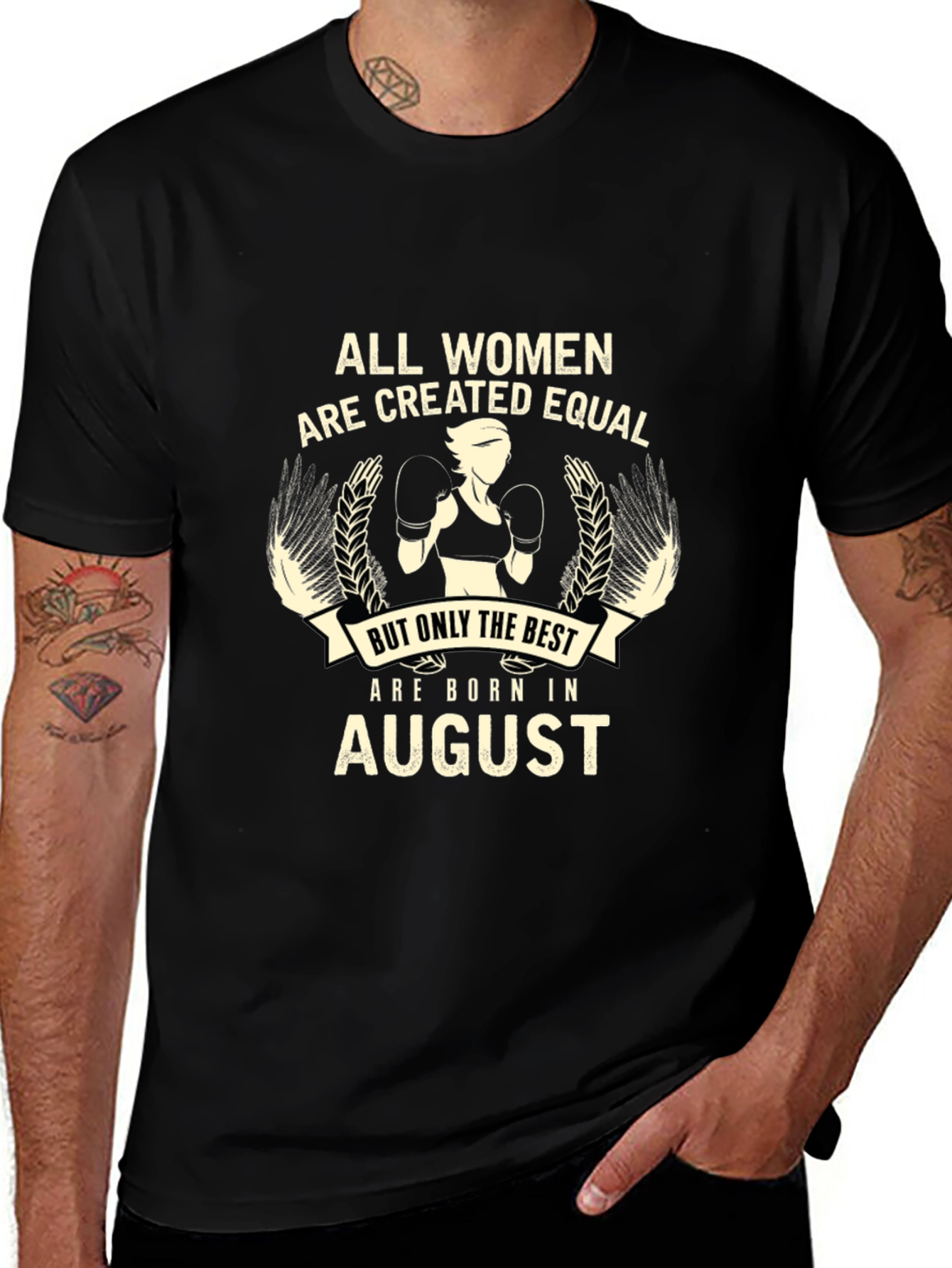 All Women Are Created Equal August Birthday Black T-Shirt