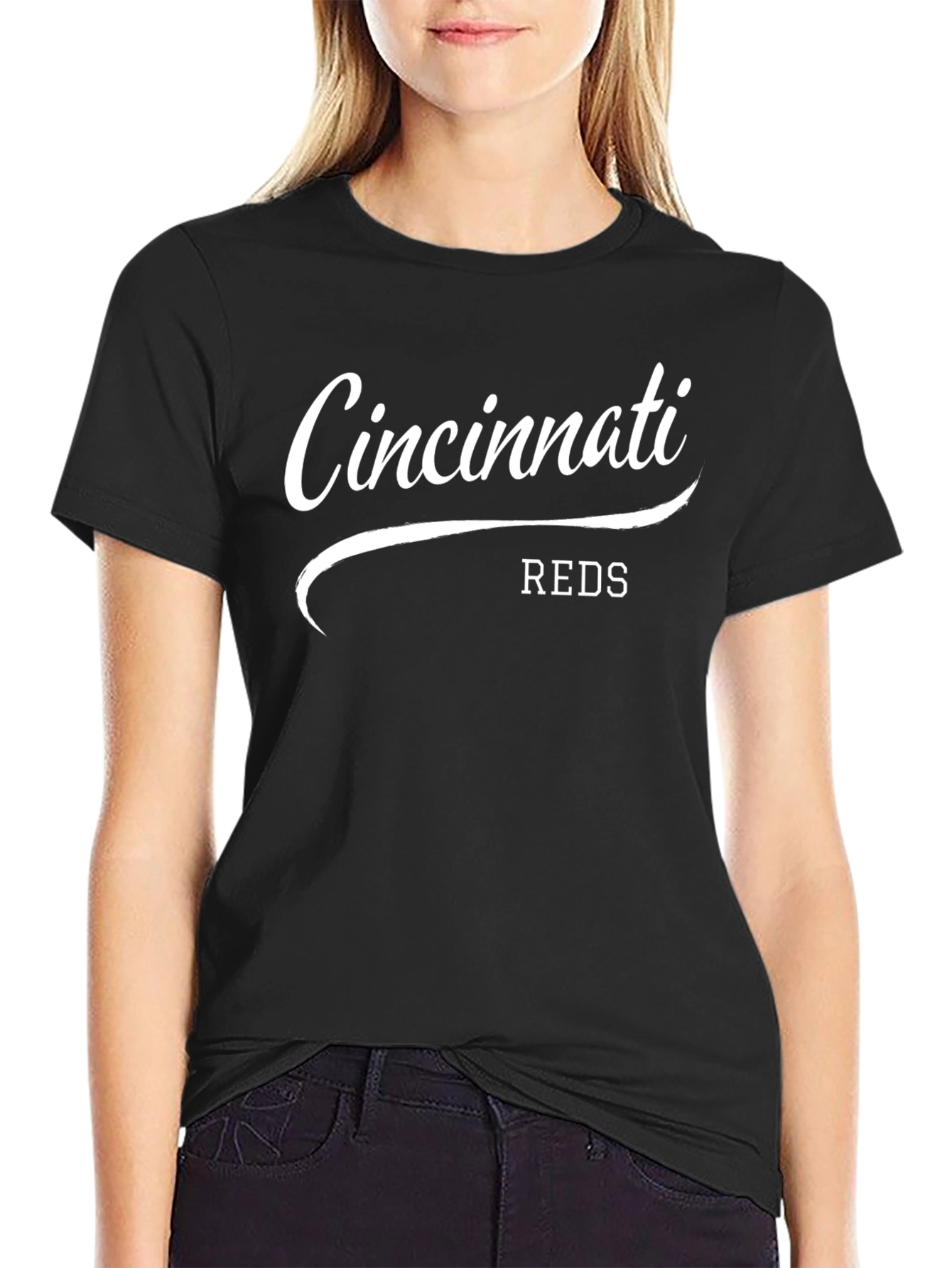 Cincinnati Reds Script T-Shirt - Black