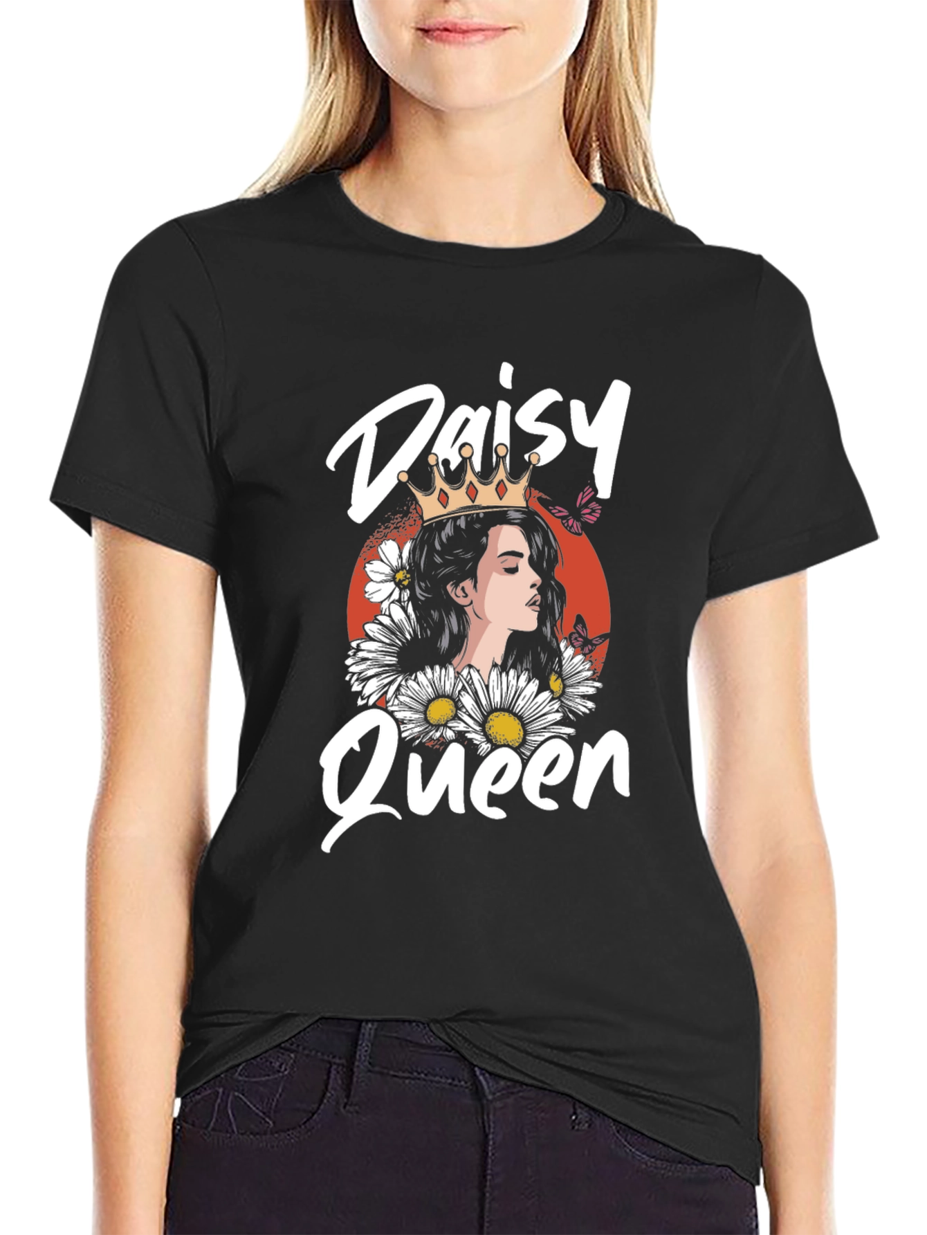 Daisy Queen Graphic Tee - Trendy Black T-Shirt
