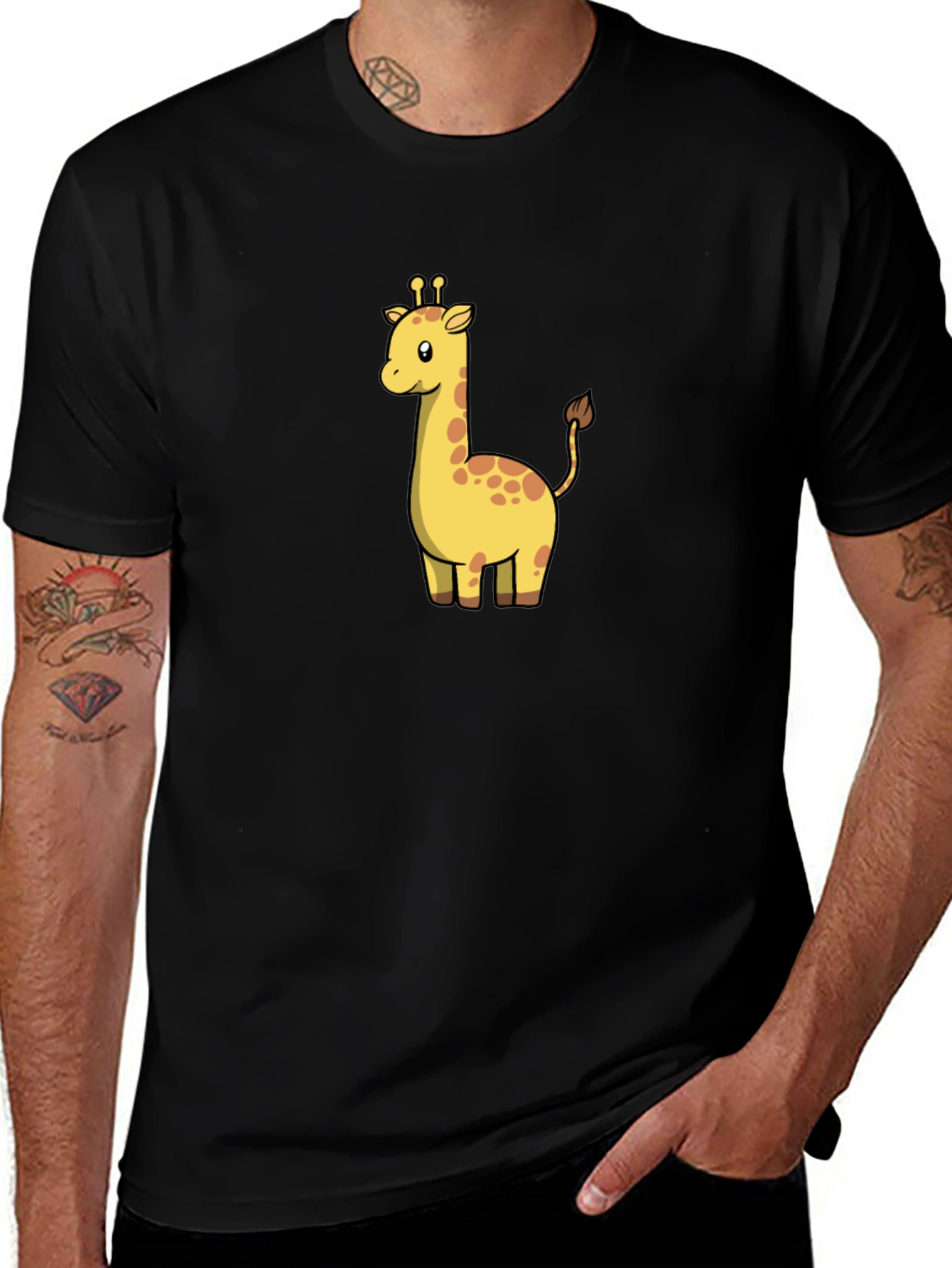 Cute Giraffe Graphic Black T-Shirt
