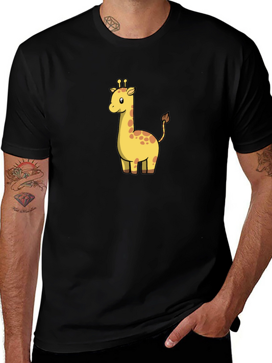 Cute Giraffe Graphic Black T-Shirt