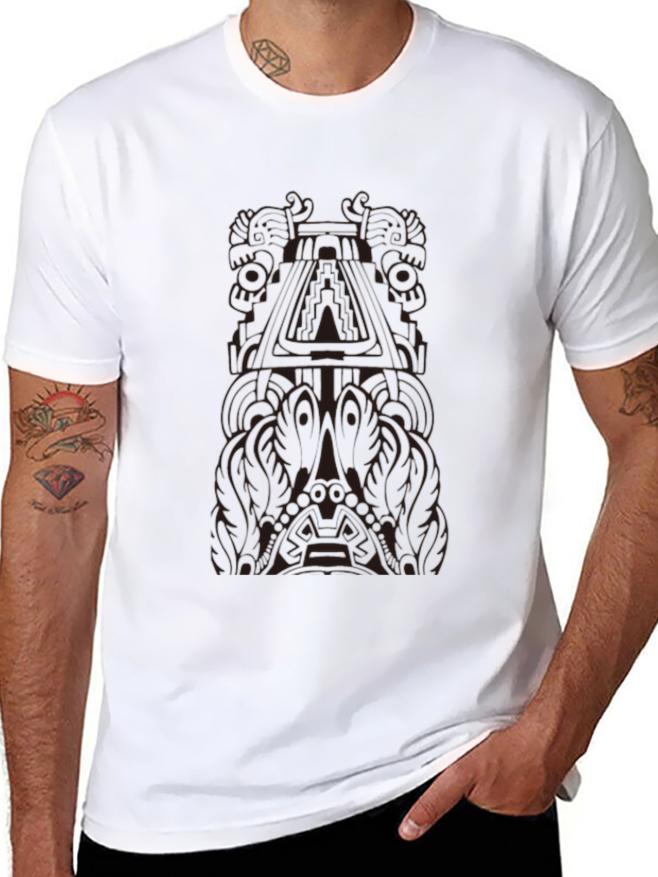 Aztec Temple Graphic Tee - Black Cotton T-Shirt