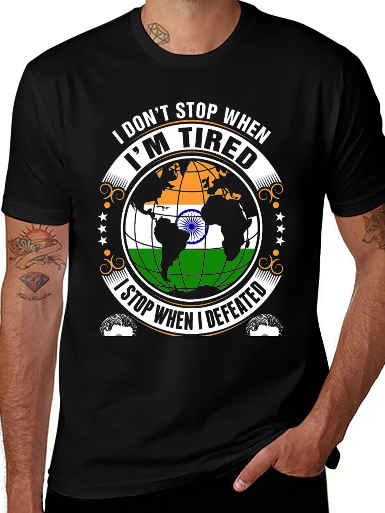Motivational India Flag T-Shirt - Never Give Up