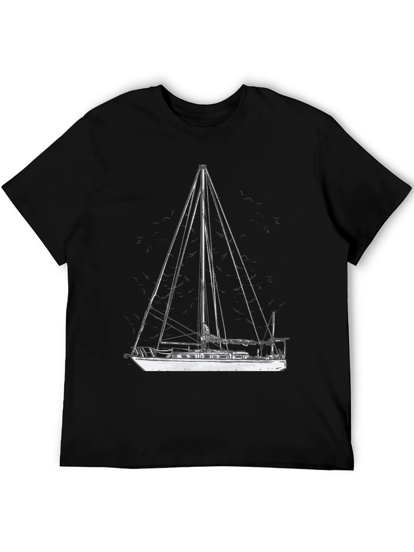 Nautical Sailboat Graphic Tee - Black Cotton T-Shirt