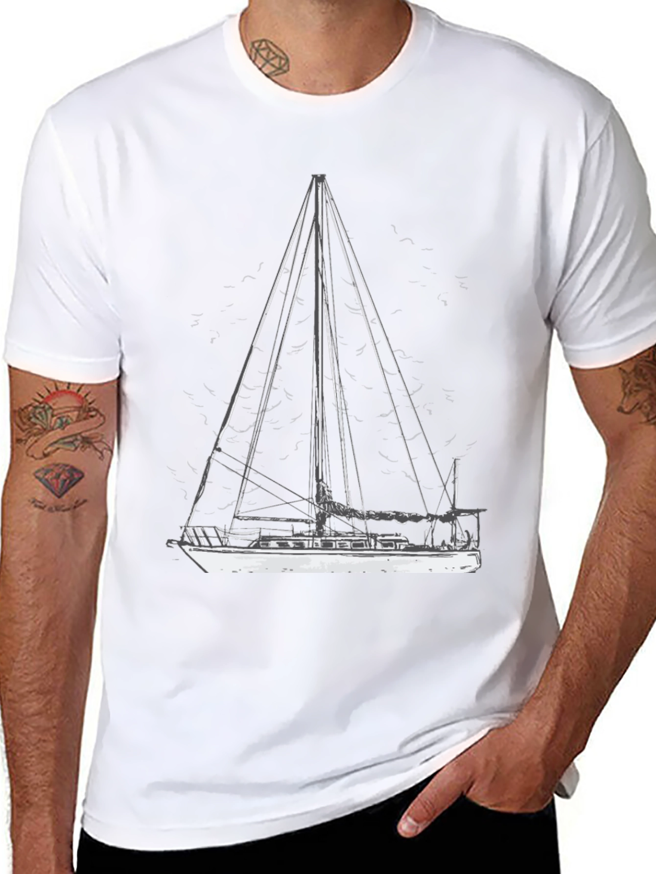 Nautical Sailboat Graphic Tee - Black Cotton T-Shirt