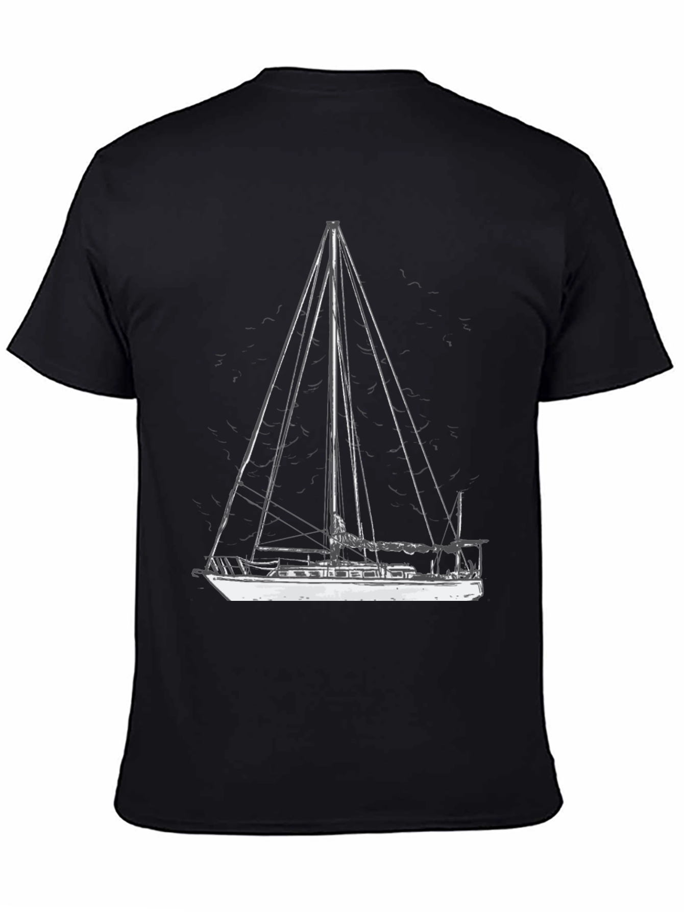 Nautical Sailboat Graphic Tee - Black Cotton T-Shirt