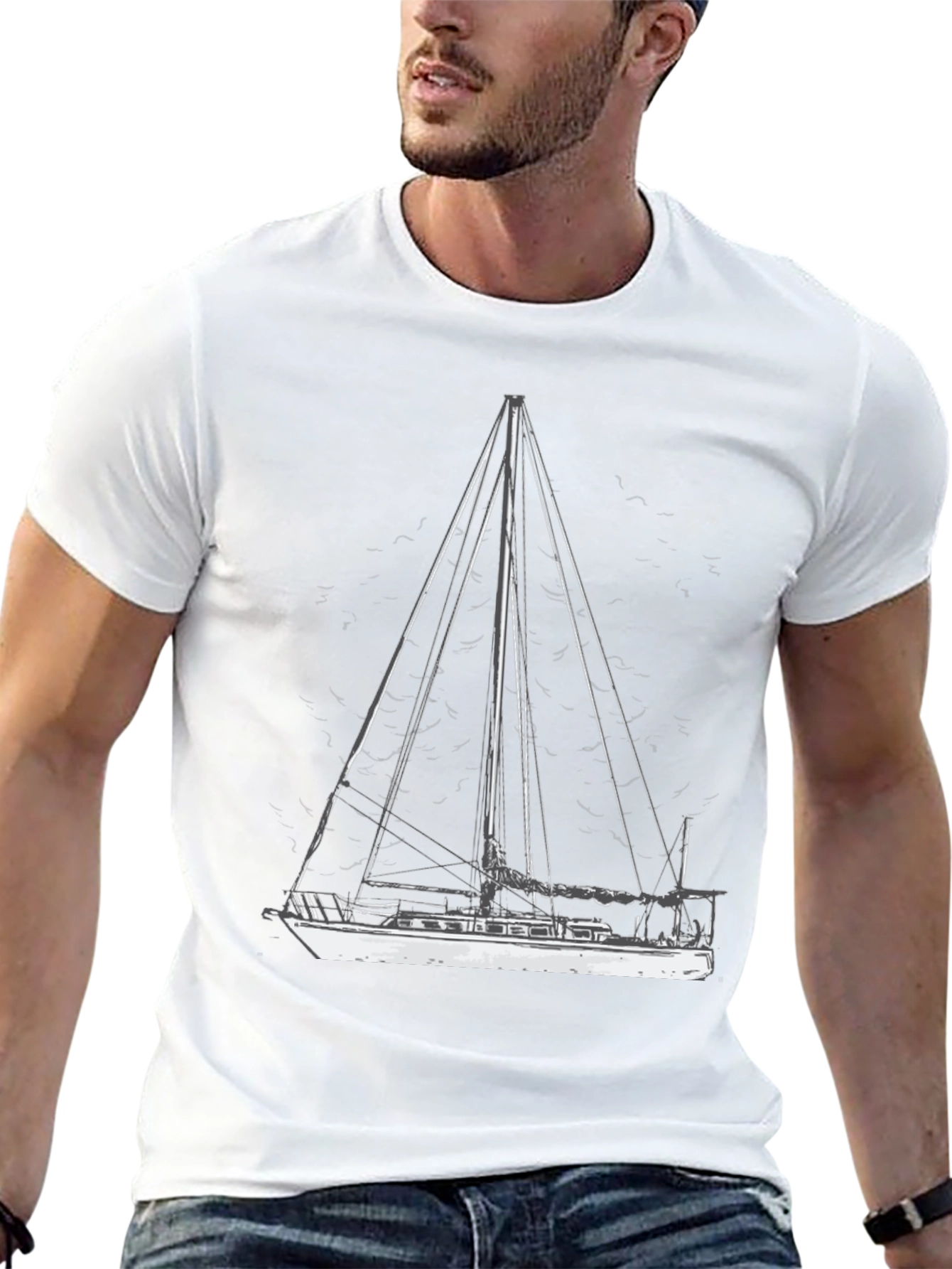 Nautical Sailboat Graphic Tee - Black Cotton T-Shirt