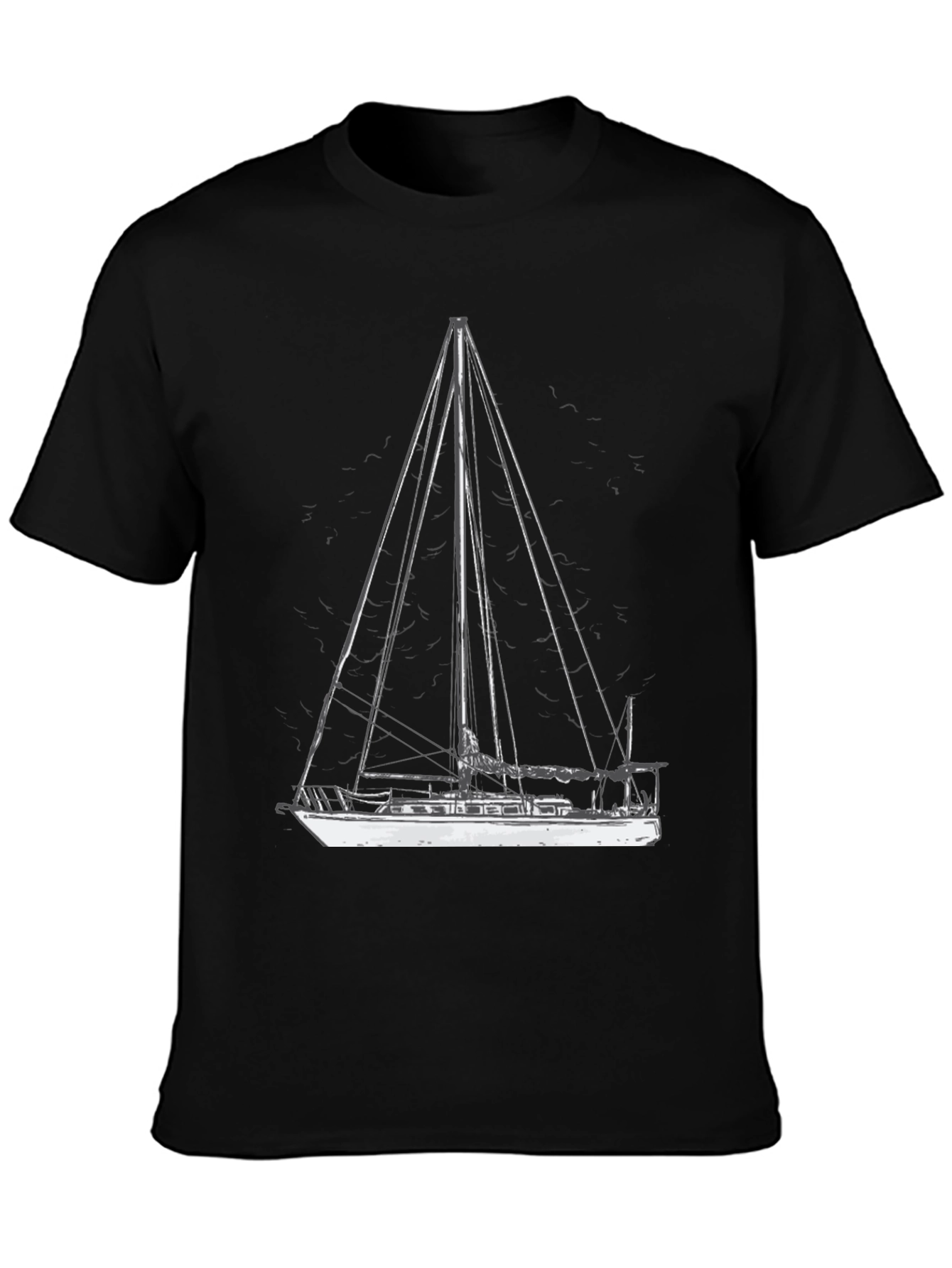 Nautical Sailboat Graphic Tee - Black Cotton T-Shirt
