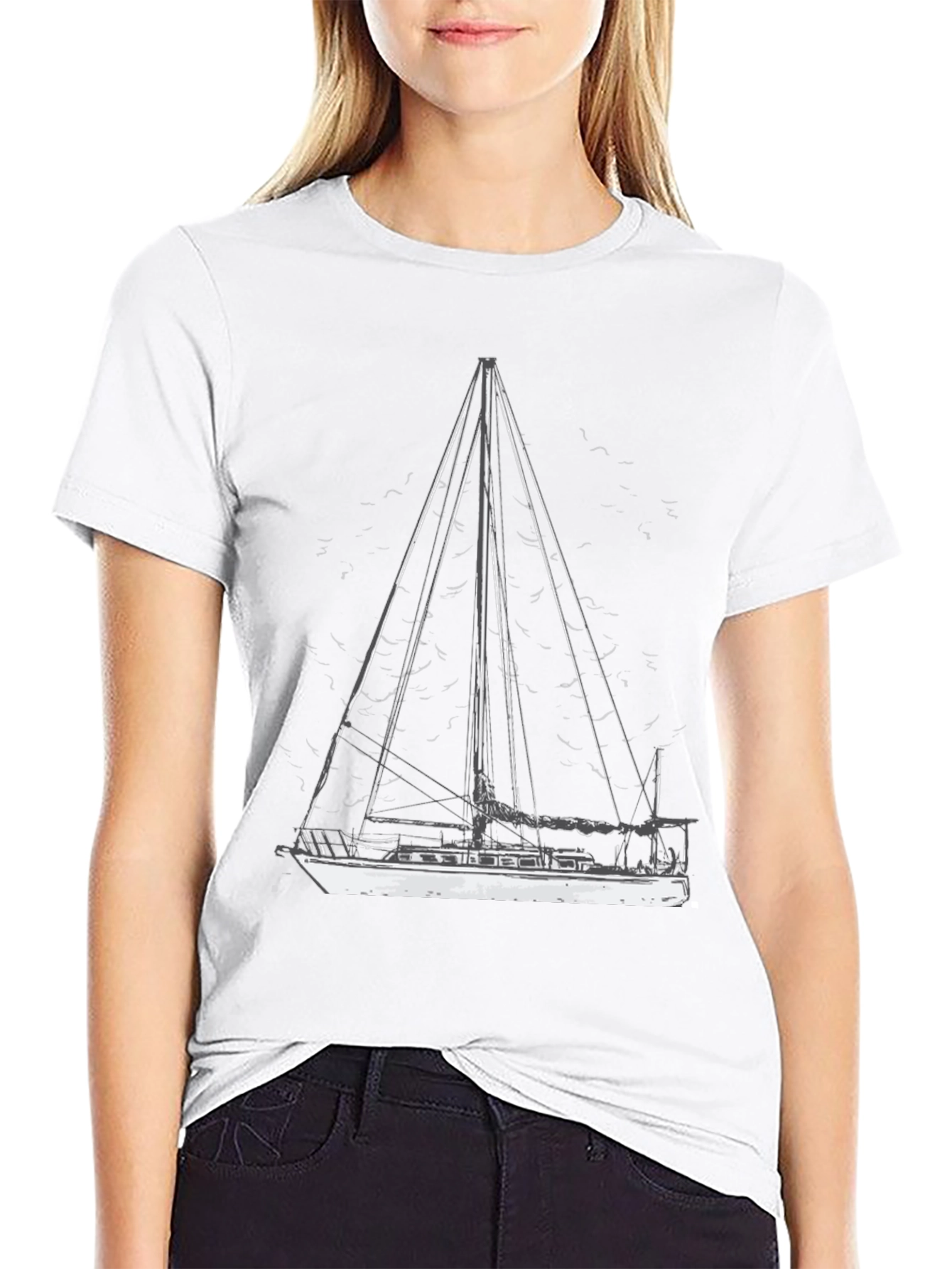 Nautical Sailboat Graphic Tee - Black Cotton T-Shirt