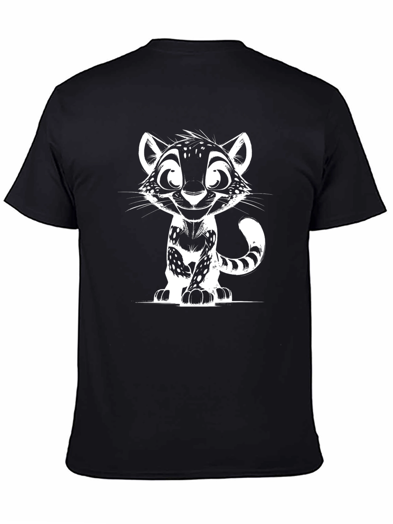 Cartoon Cat Graphic Print Black T-Shirt