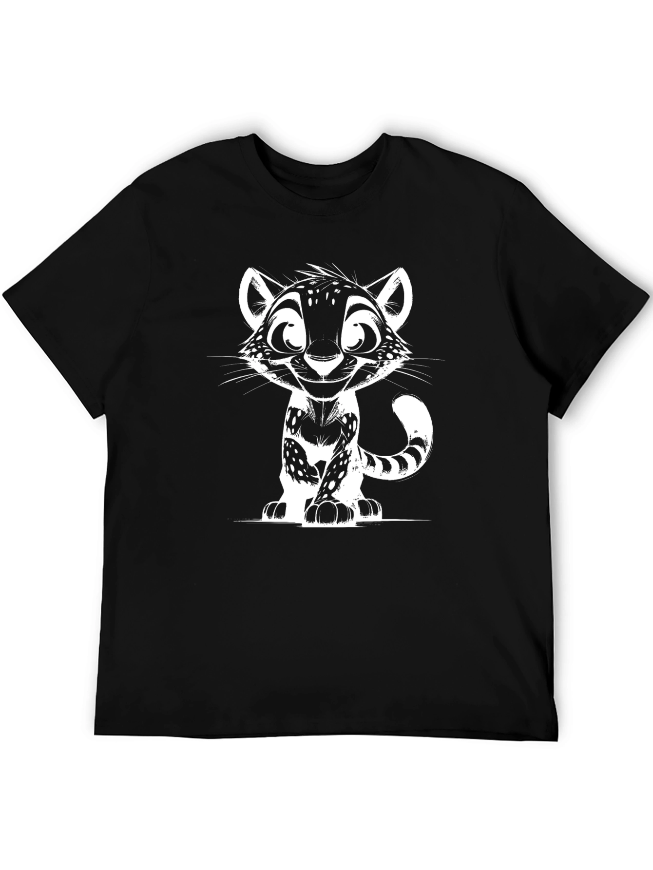 Cartoon Cat Graphic Print Black T-Shirt