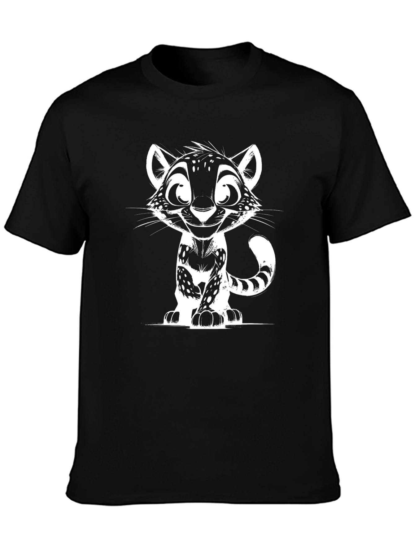Cartoon Cat Graphic Print Black T-Shirt