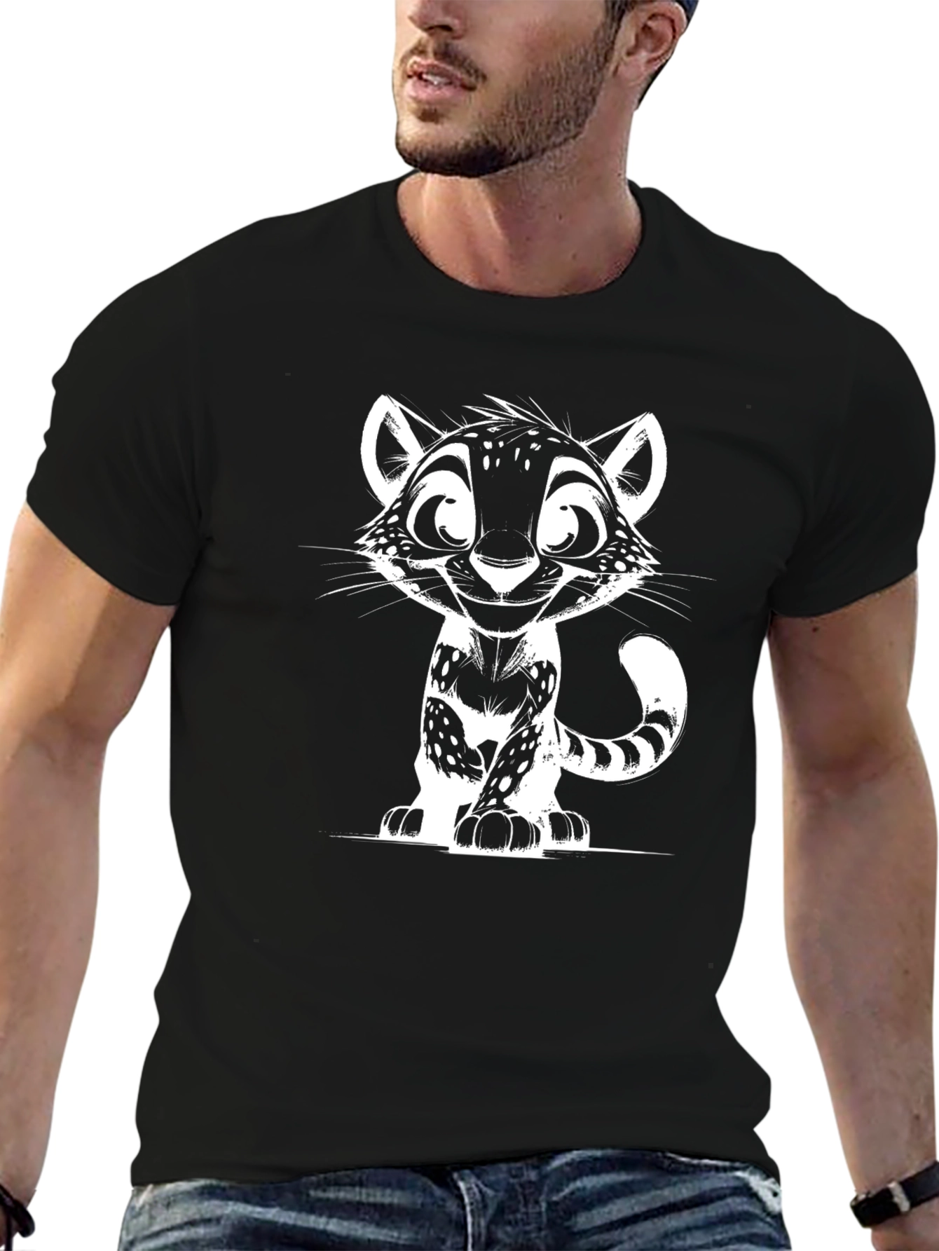 Cartoon Cat Graphic Print Black T-Shirt