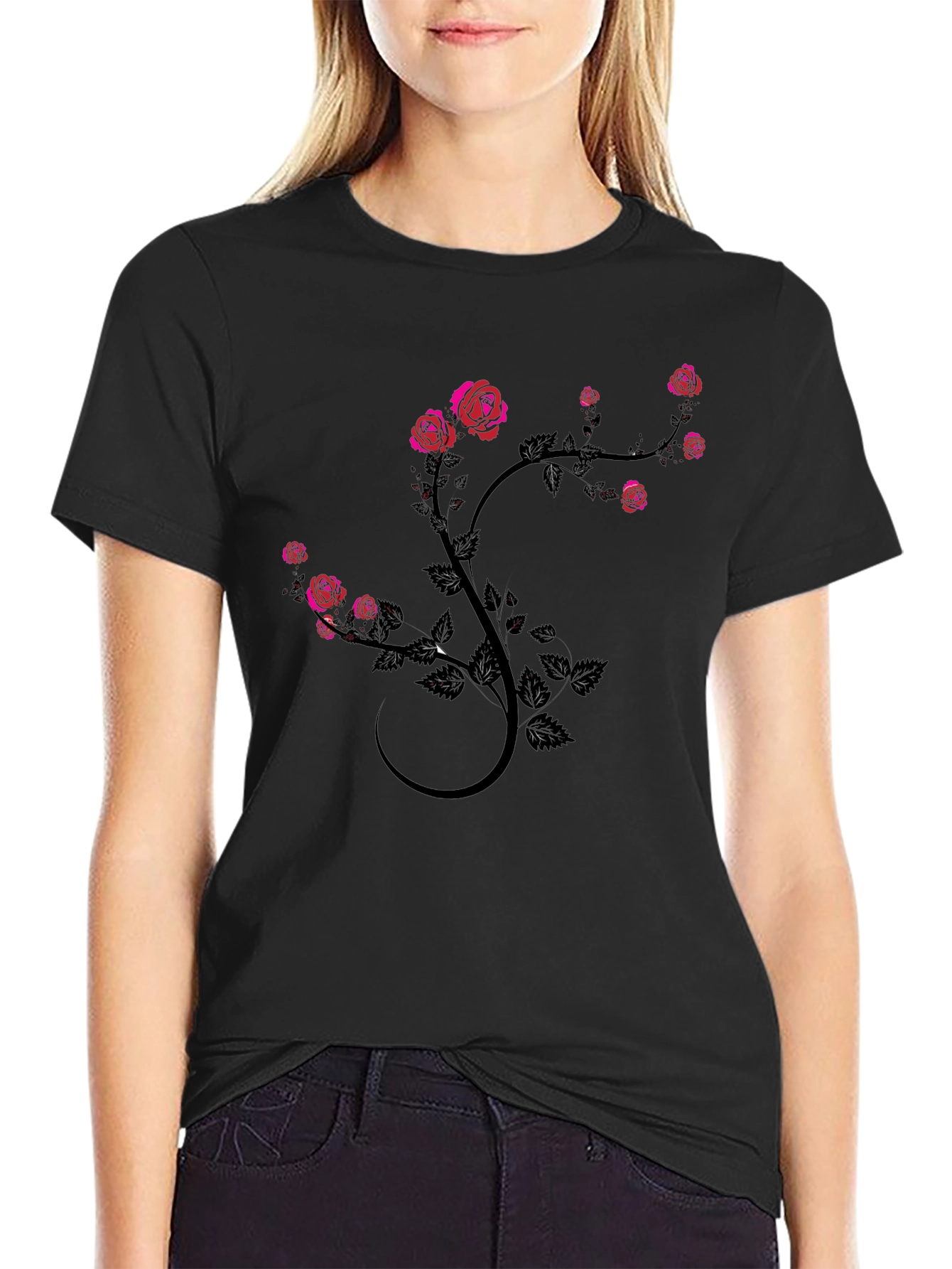 Rose Vine Black T-Shirt
