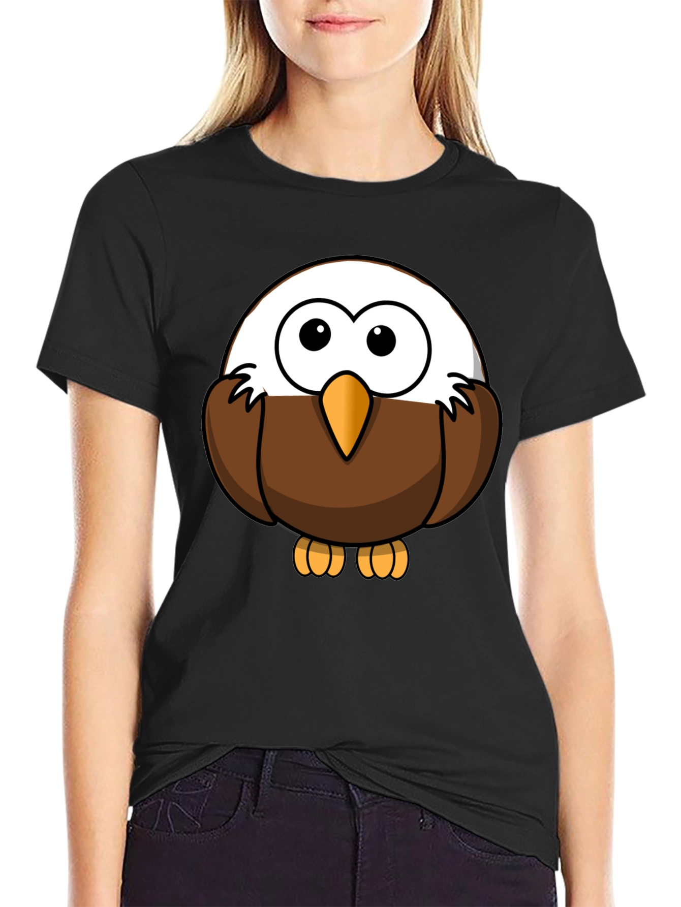 Cute Cartoon Eagle Graphic Tee - Black Unisex Shirt