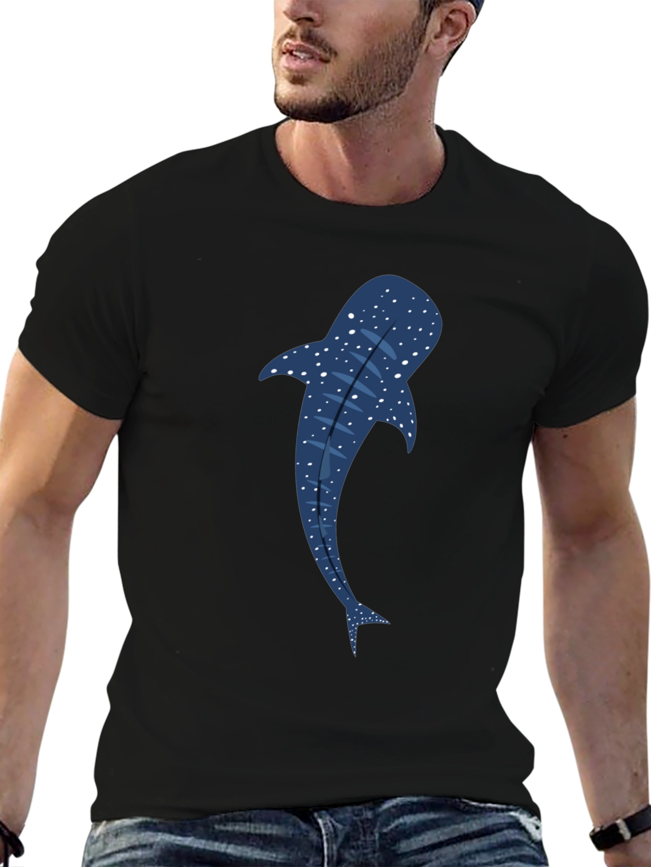 Whale Shark Graphic Tee - Black Cotton T-Shirt