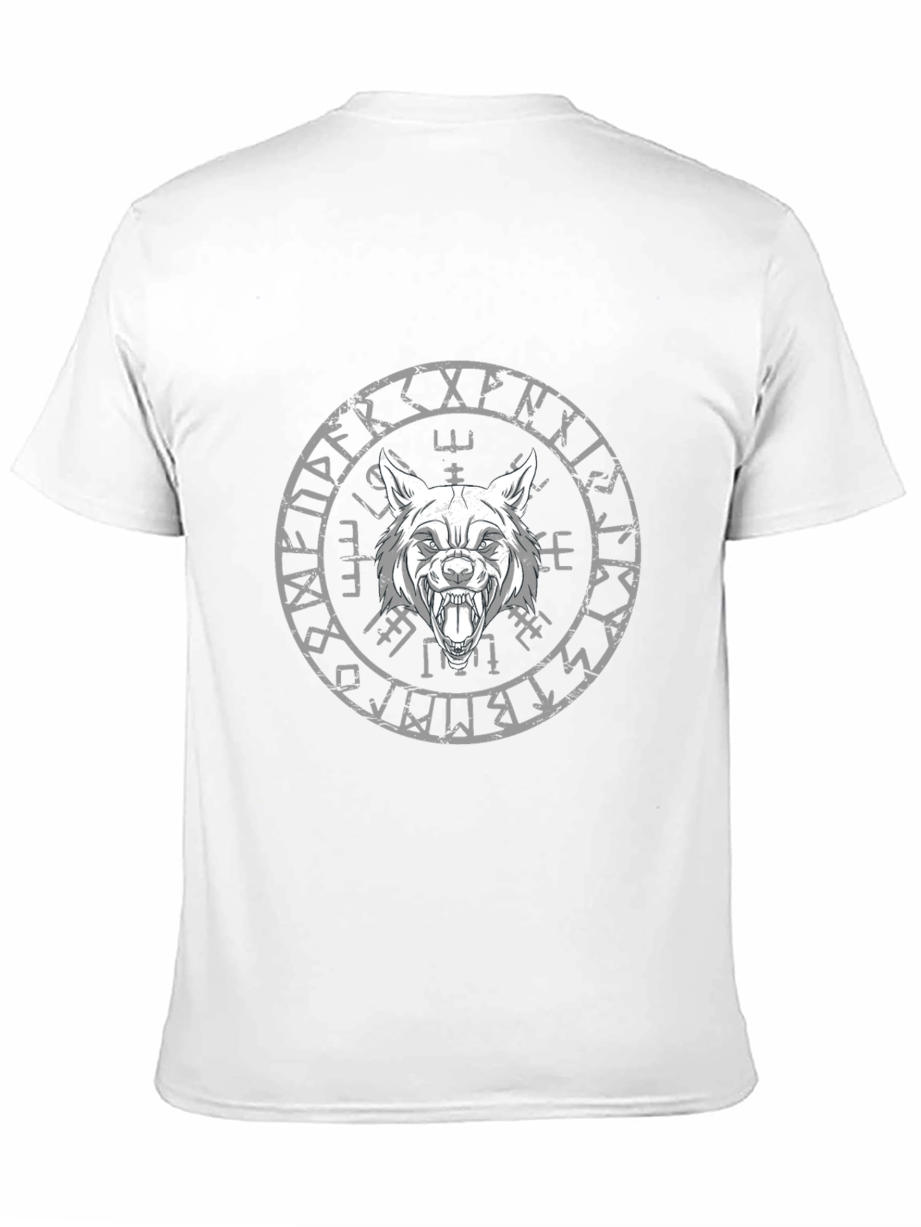 Wolf Head Viking Rune Circle Graphic Black T-Shirt