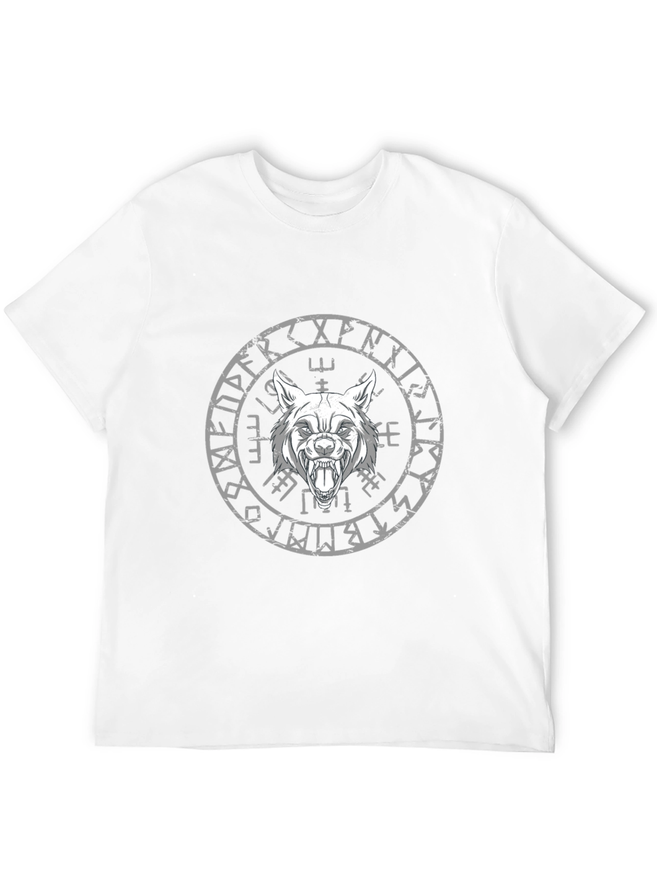 Wolf Head Viking Rune Circle Graphic Black T-Shirt