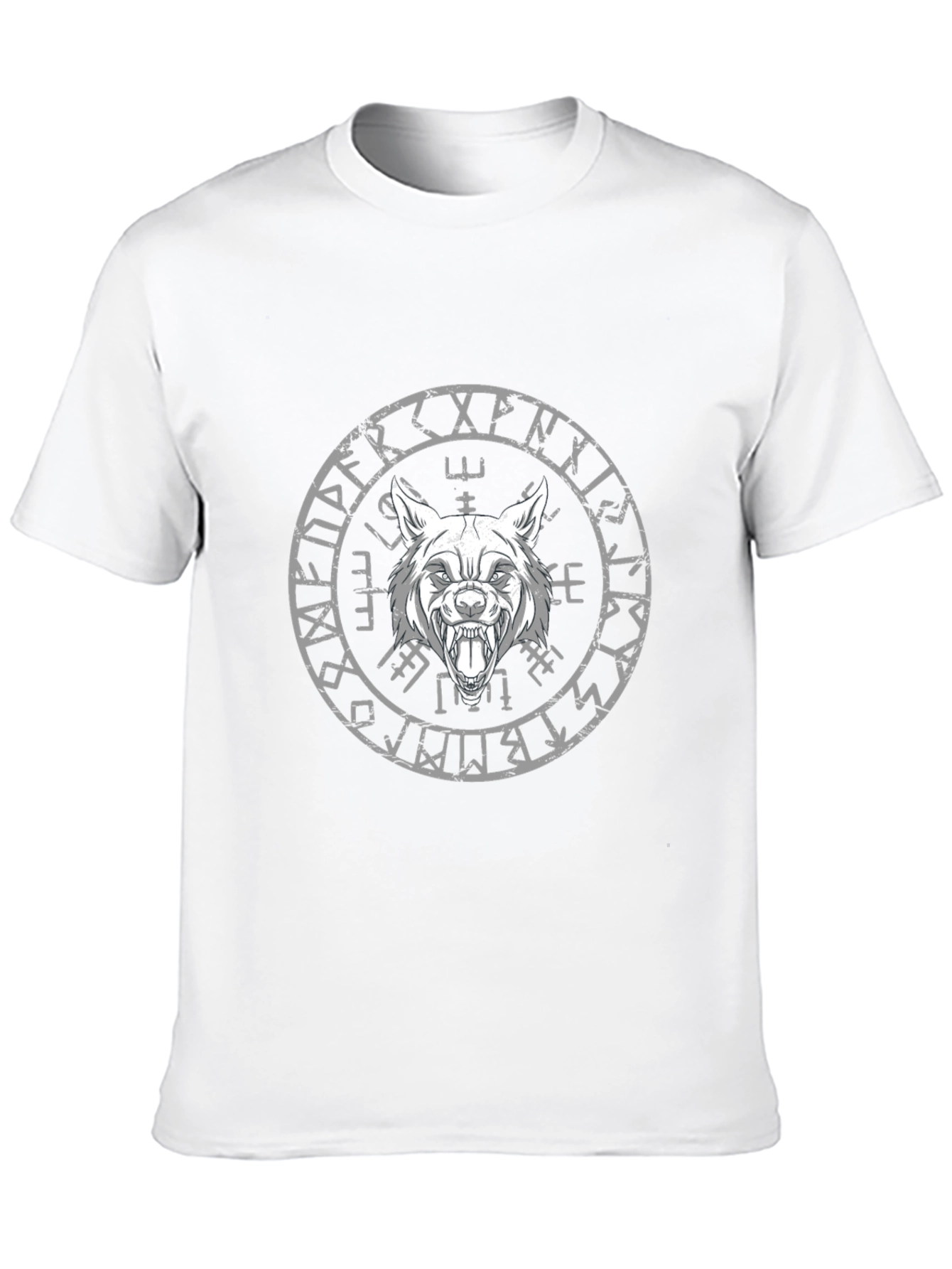 Wolf Head Viking Rune Circle Graphic Black T-Shirt