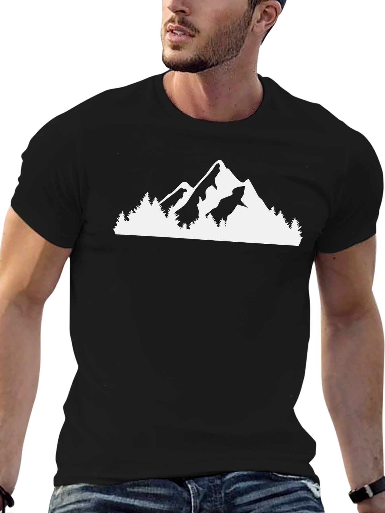 Mountain Silhouette Graphic Tee - Black Cotton Casual Shirt