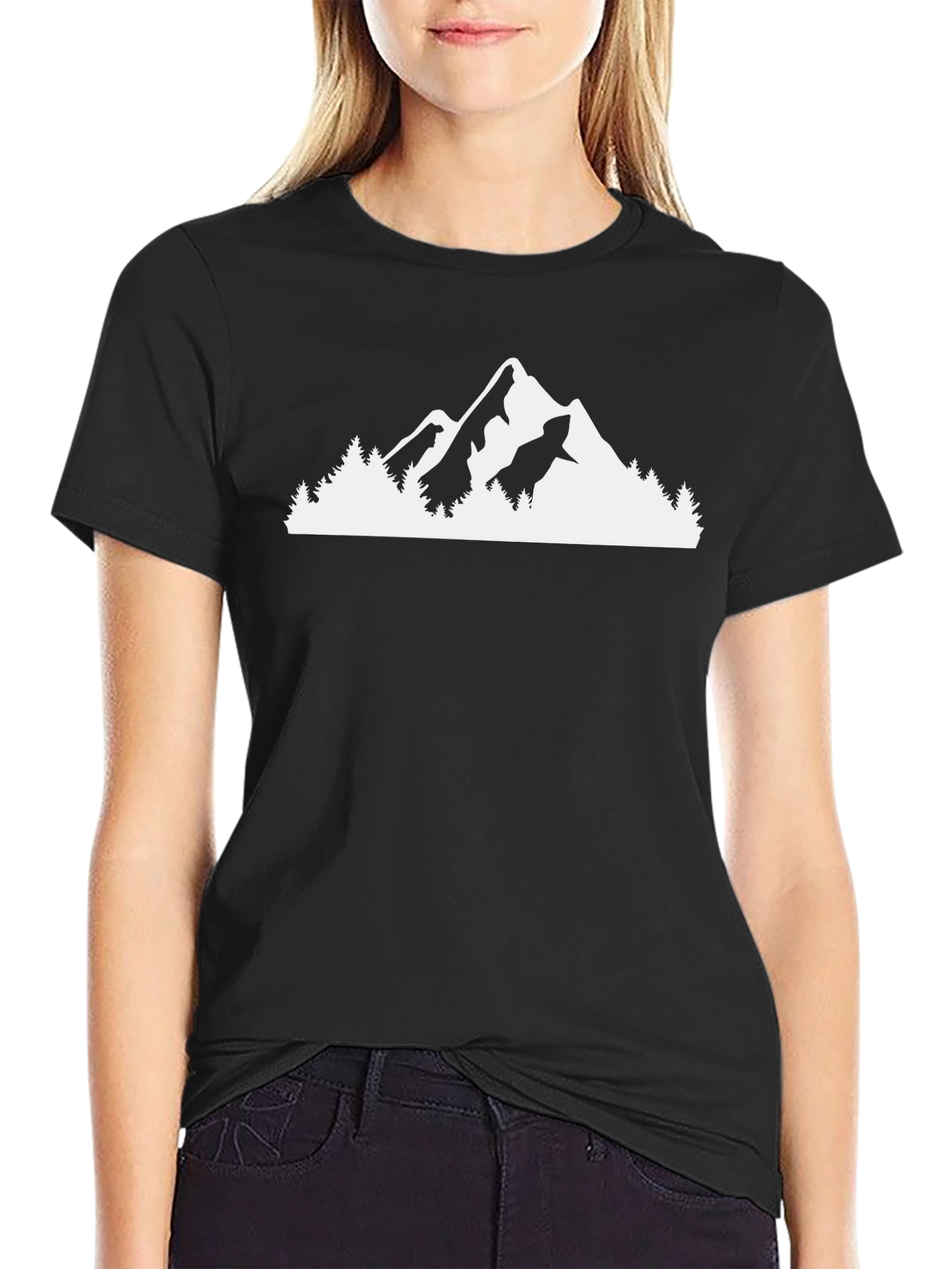 Mountain Silhouette Graphic Tee - Black Cotton Casual Shirt