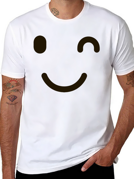 Winking Smiley Face Black Cotton Tee - Casual Comfort