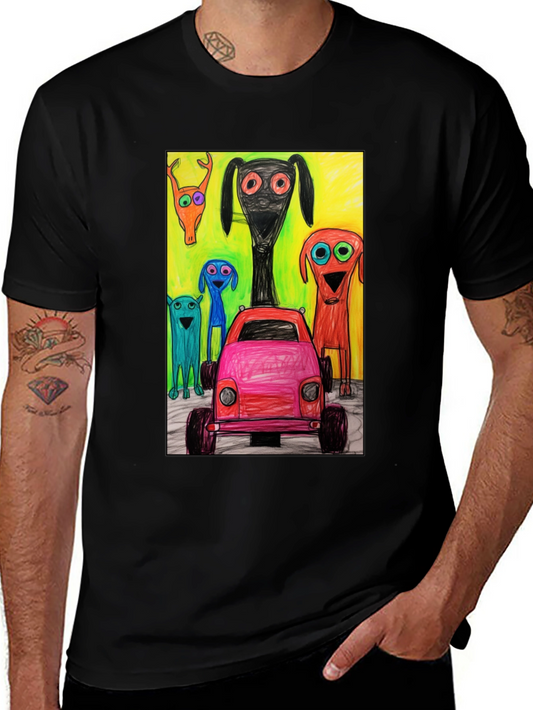 Cartoon Car & Creature Print Tee