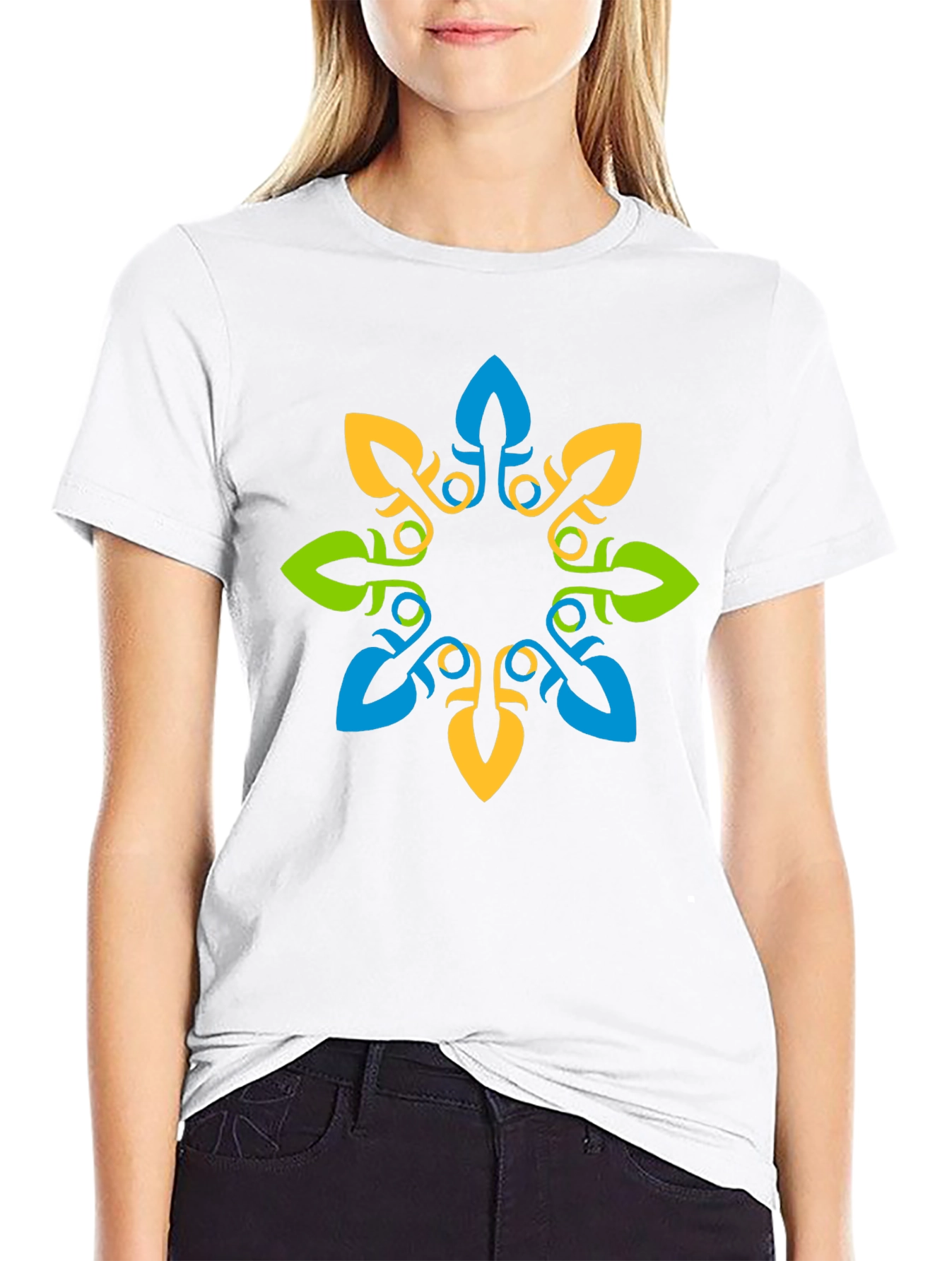 Geometric Floral Print Black T-Shirt