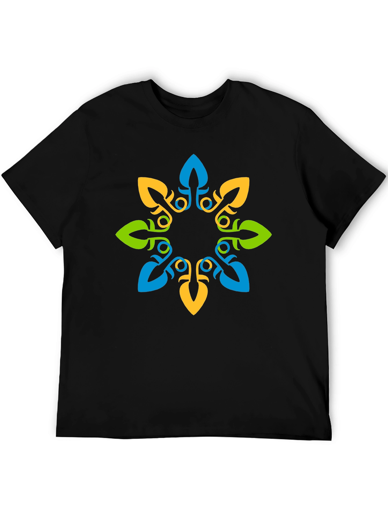 Geometric Floral Print Black T-Shirt