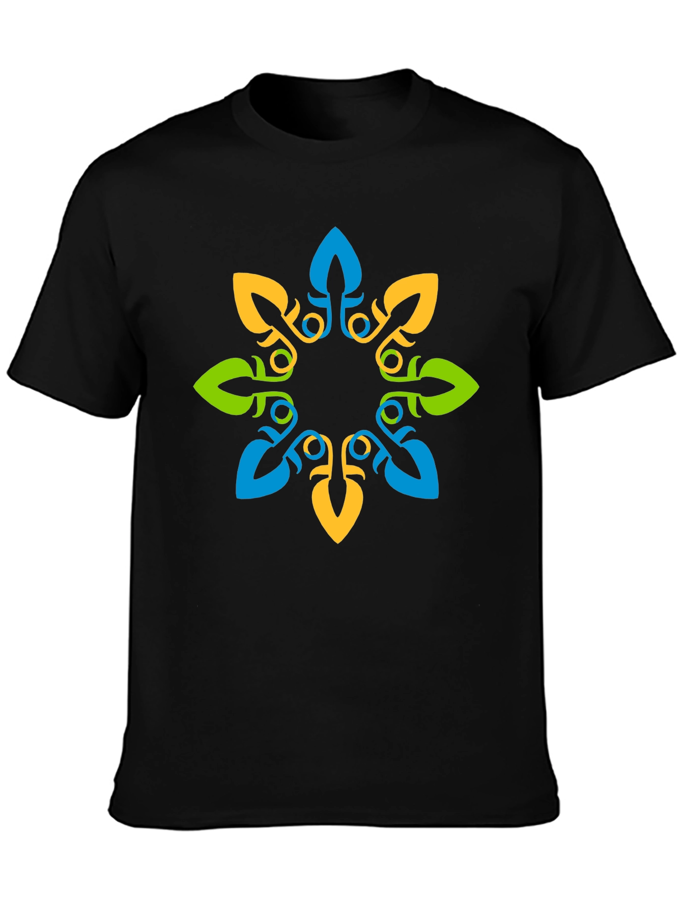 Geometric Floral Print Black T-Shirt