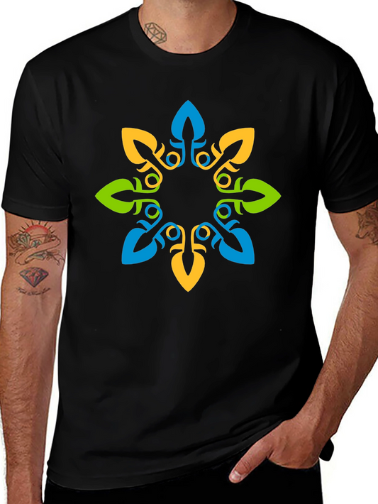 Geometric Floral Print Black T-Shirt
