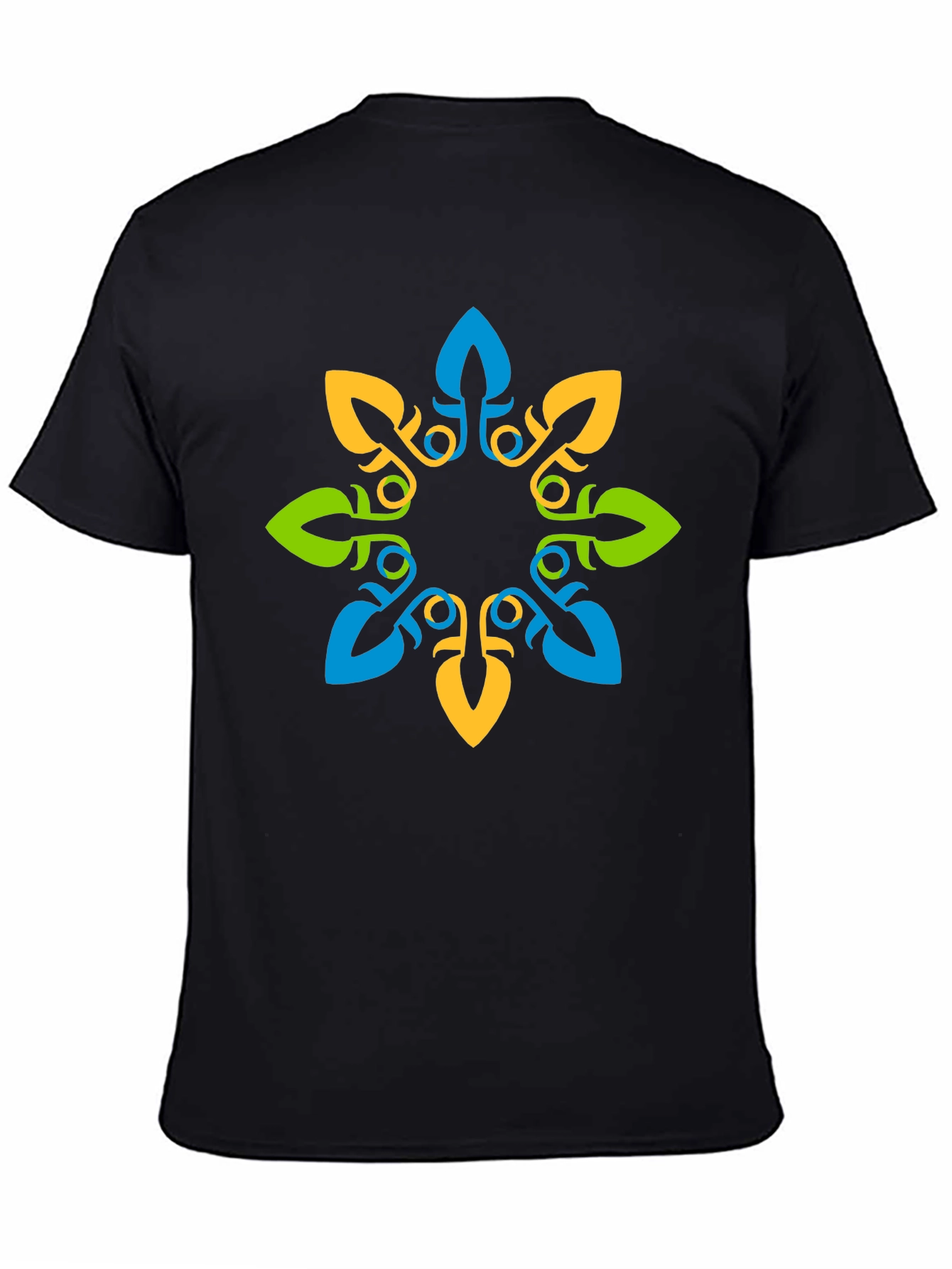 Geometric Floral Print Black T-Shirt