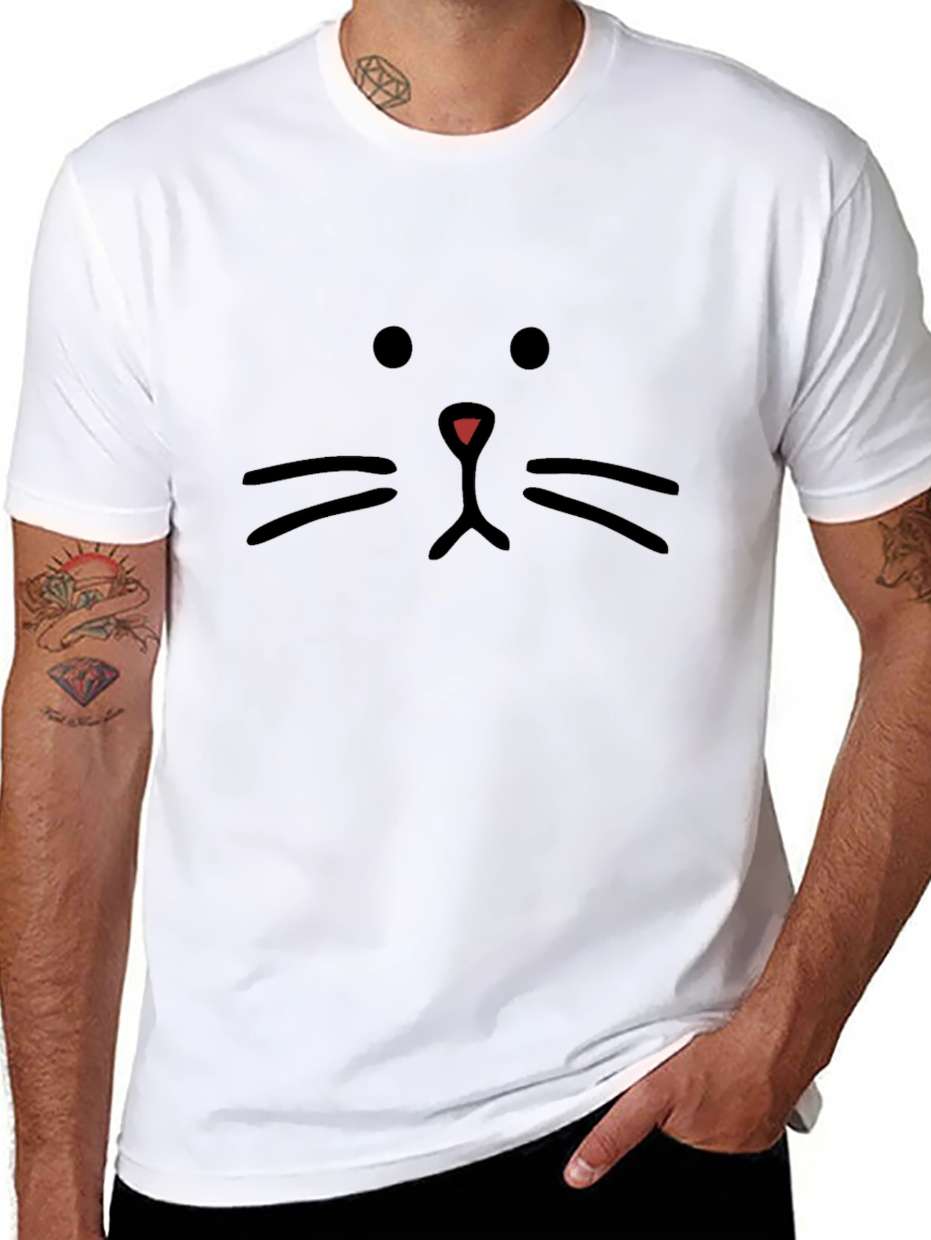 Cute Cat Face Graphic Tee - Black Cotton T-Shirt