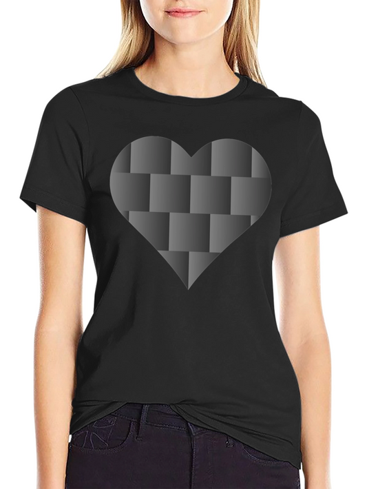 Black Tee with 3D Woven Heart Design