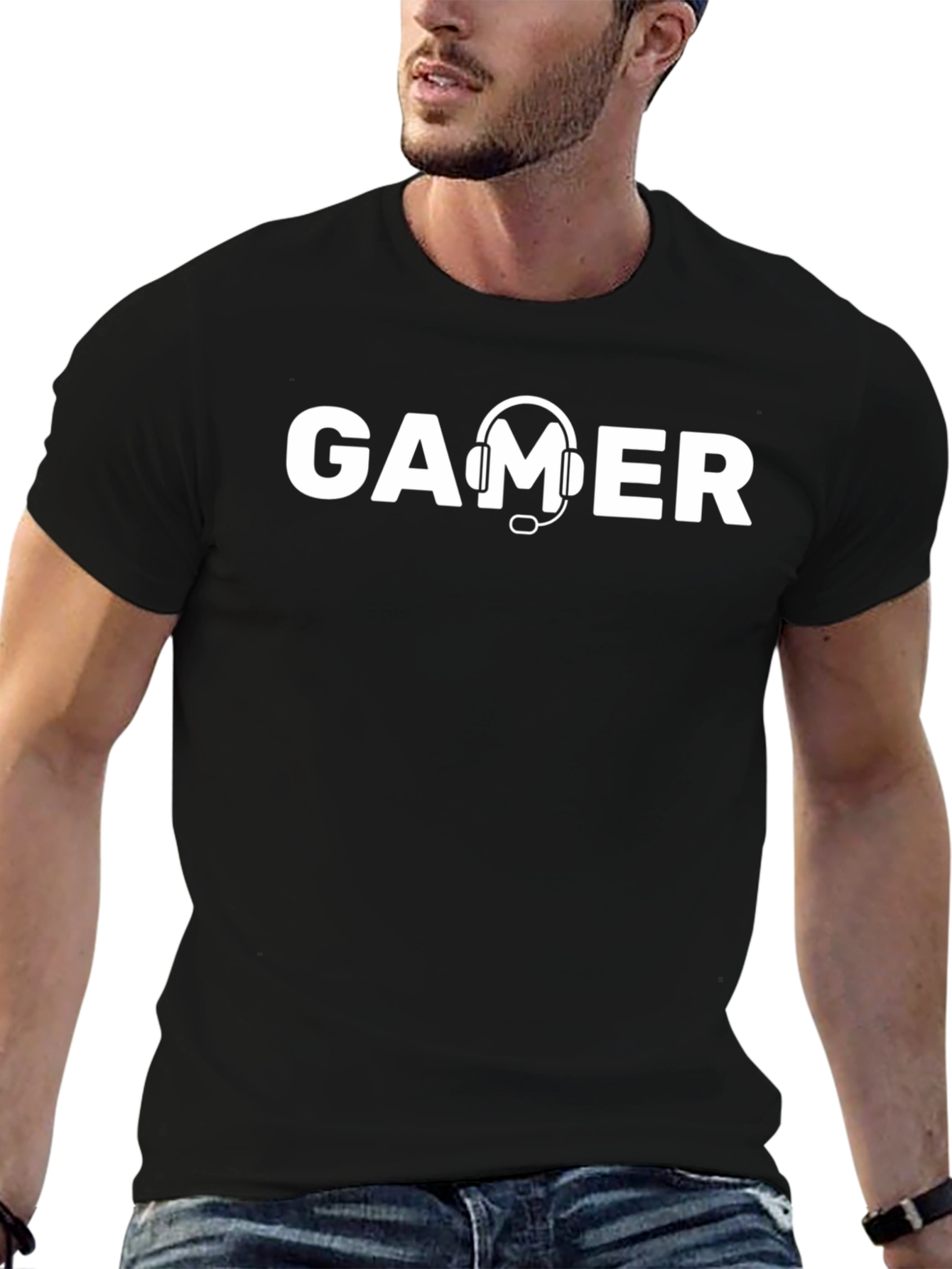 Gamer Headset Graphic Tee - Black Cotton T-Shirt