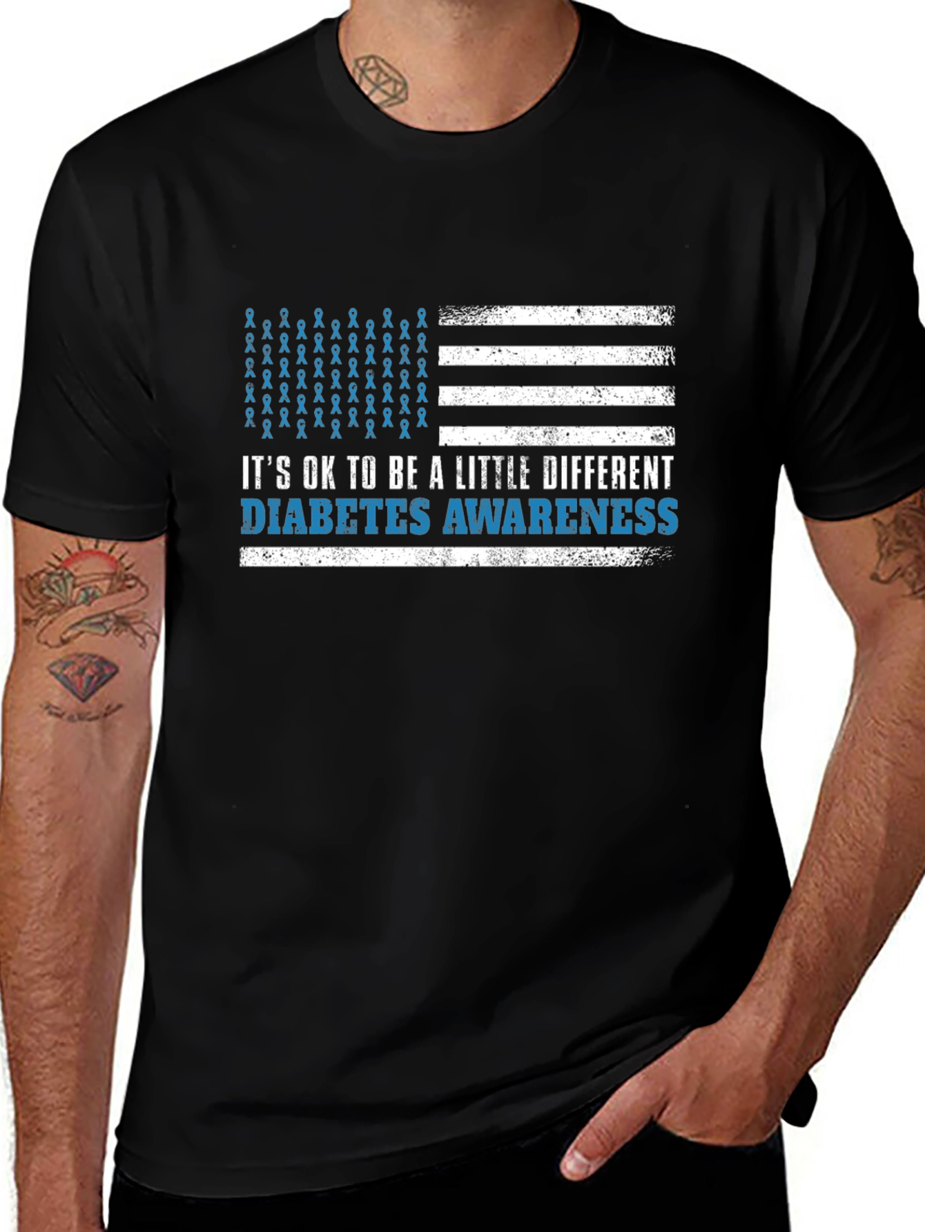 Diabetes Awareness American Flag Graphic T-Shirt