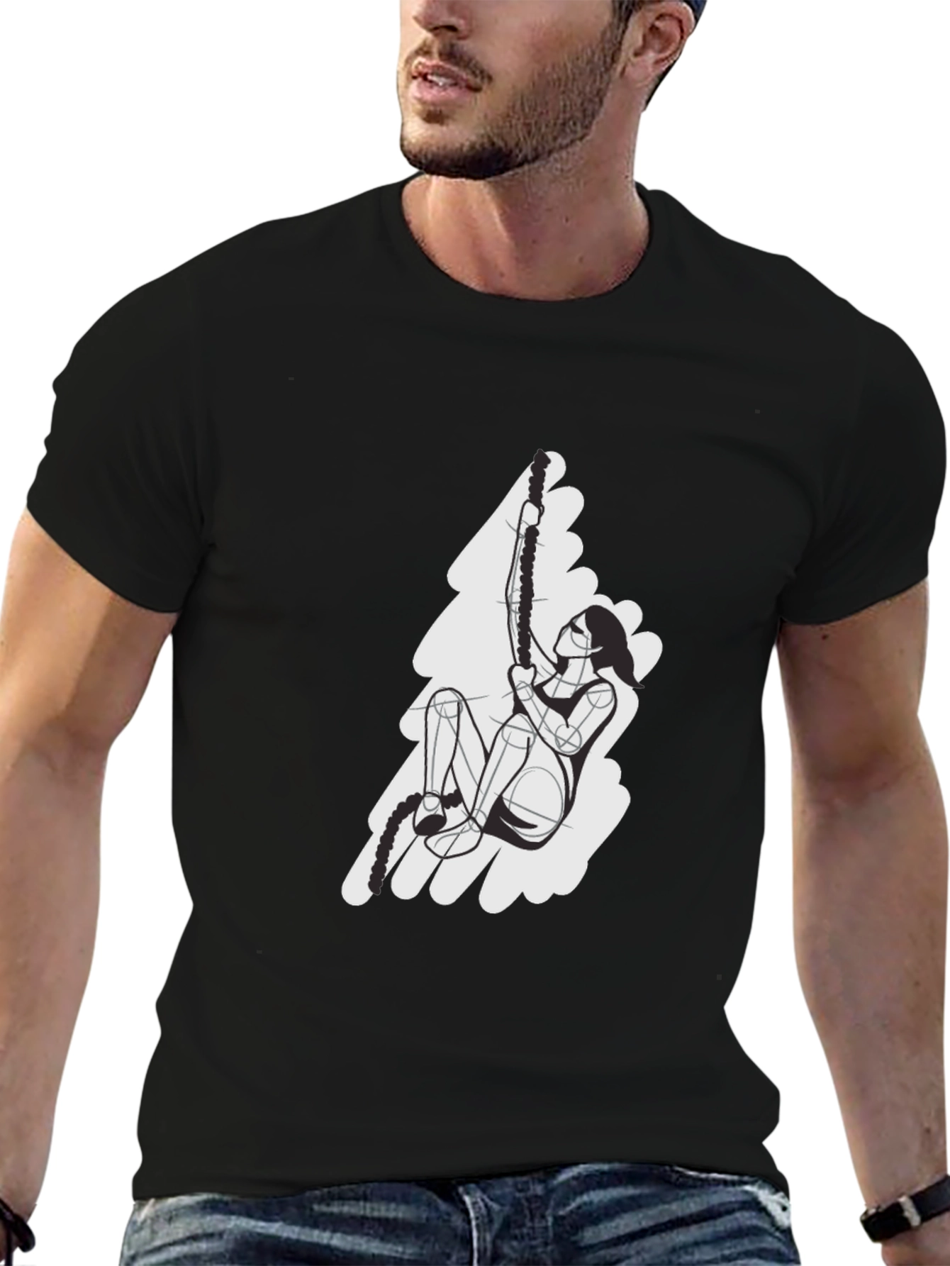 Rope Climbing Graphic T-Shirt - Black Cotton Tee