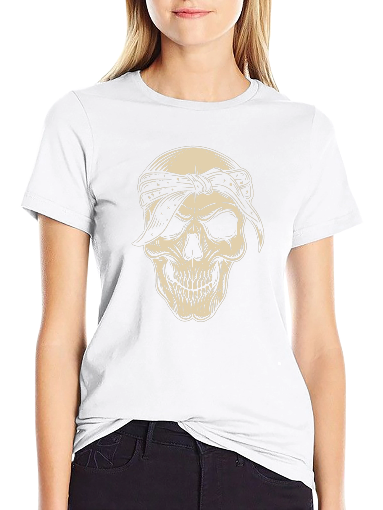 Skull Bandana Graphic Tee - Black Cotton Blend