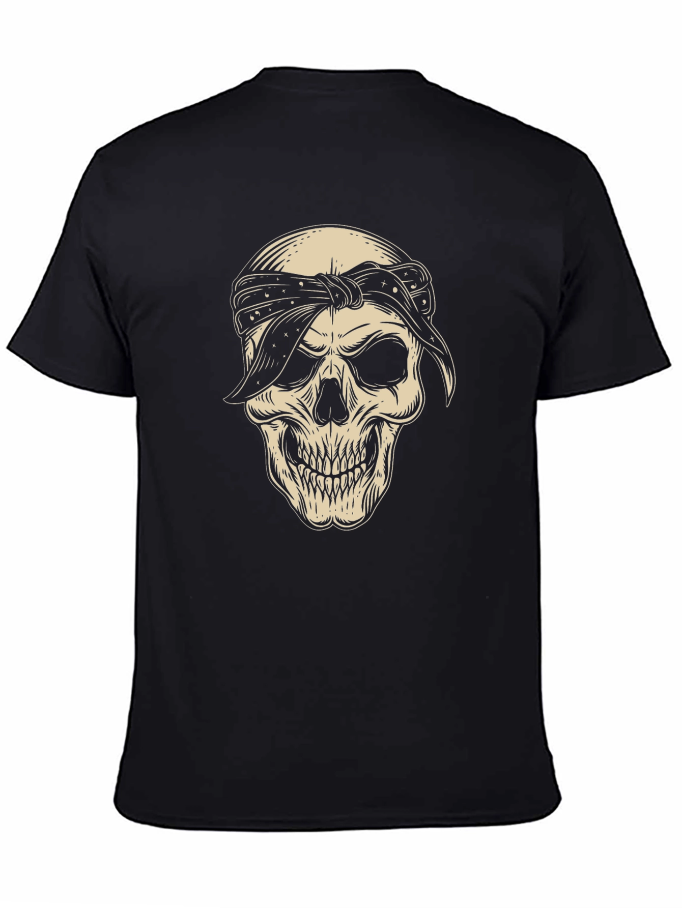 Skull Bandana Graphic Tee - Black Cotton Blend