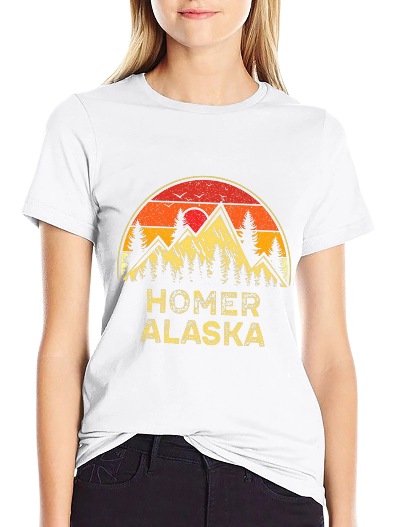 Homer Alaska Retro Sunset Graphic T-Shirt
