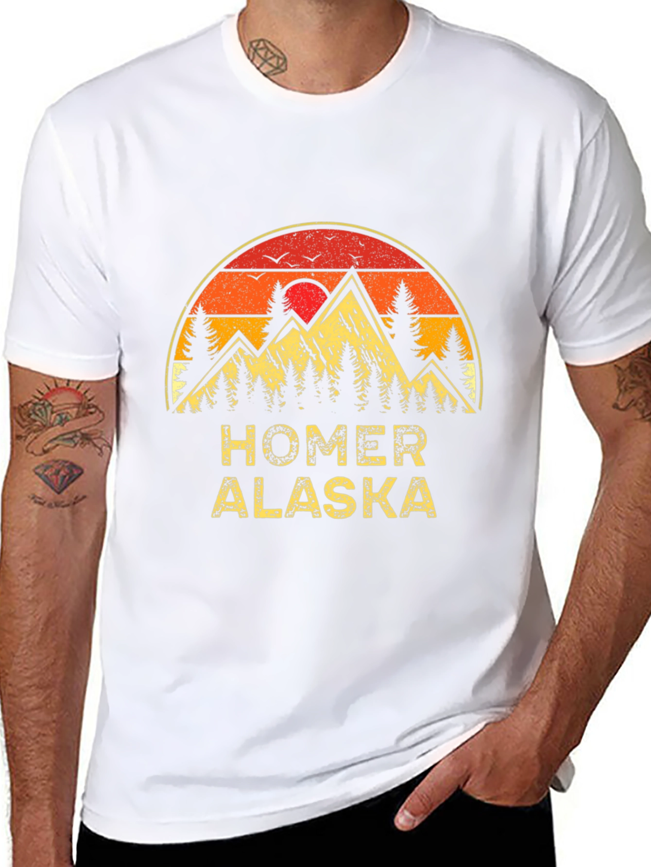 Homer Alaska Retro Sunset Graphic T-Shirt