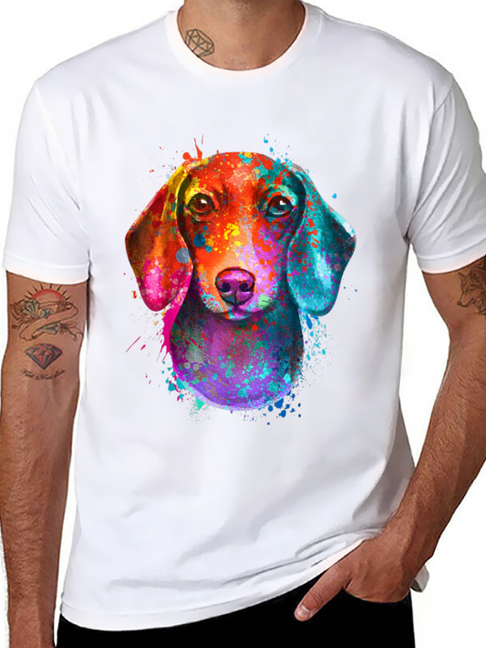 Watercolor Dachshund Print Black T-Shirt