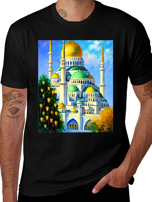 Mosque Painting Graphic Tee - Artistic Islamic Architecture Shirt