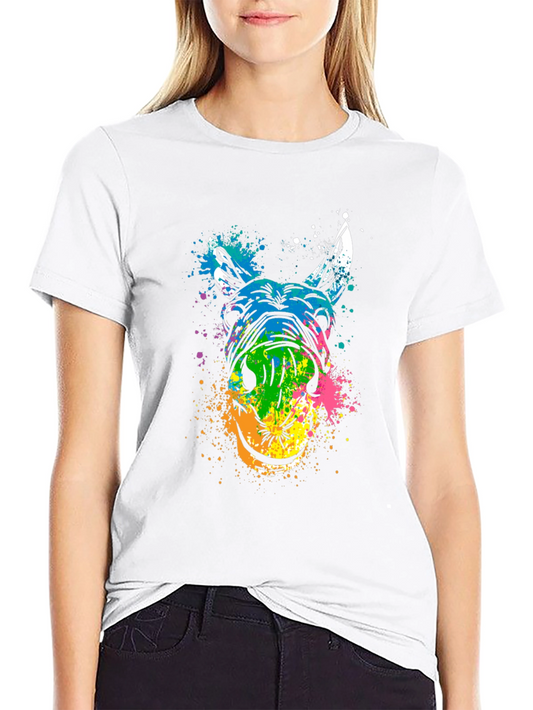 Colorful Donkey Head Graphic Print Black T-Shirt