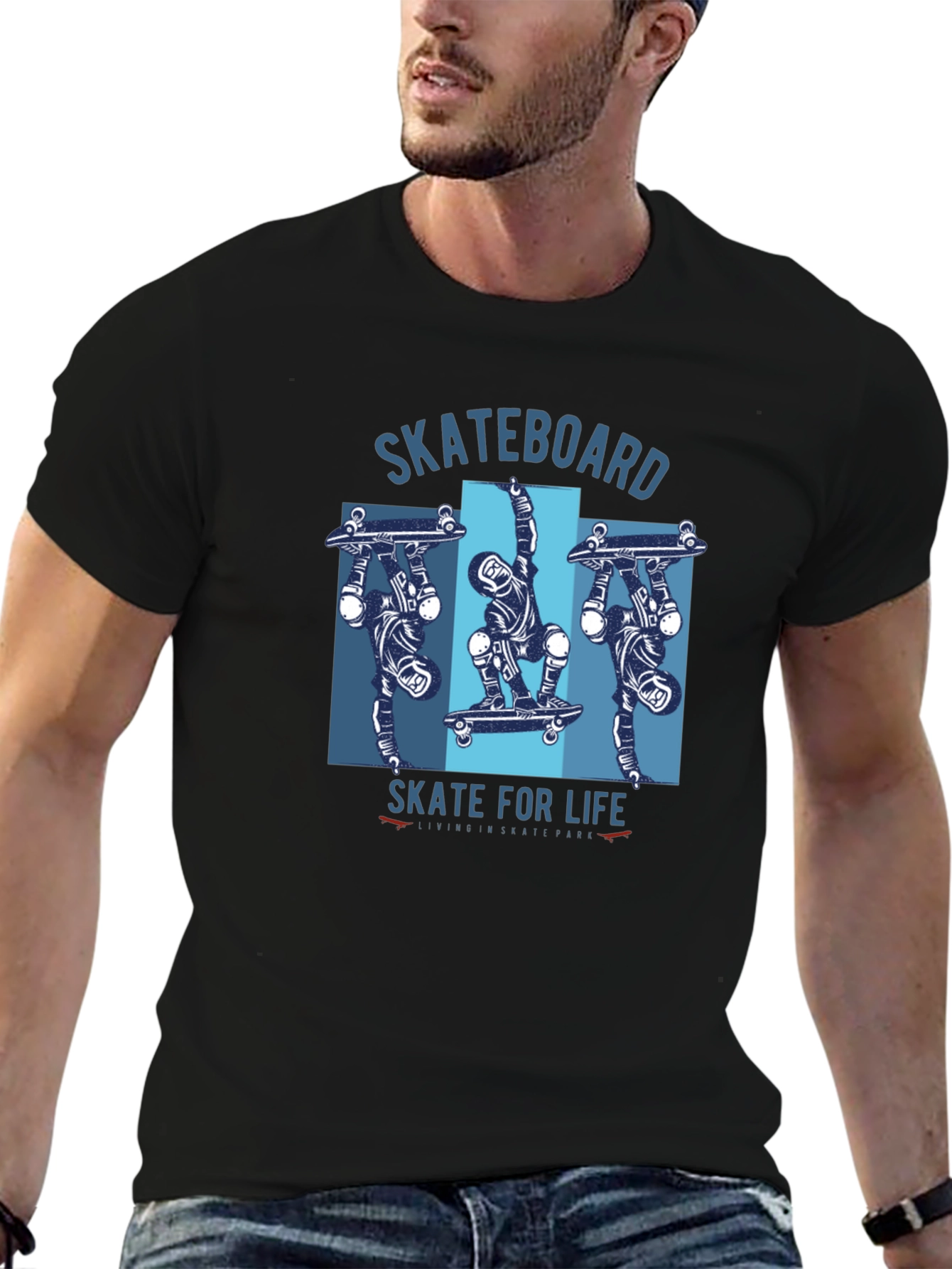 Skateboard Life Graphic Tee - Black Cotton Skater Shirt