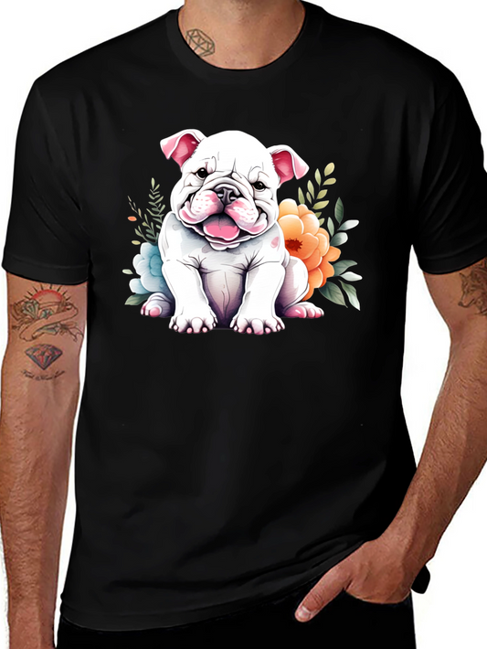 Cute Bulldog Puppy Floral T-Shirt