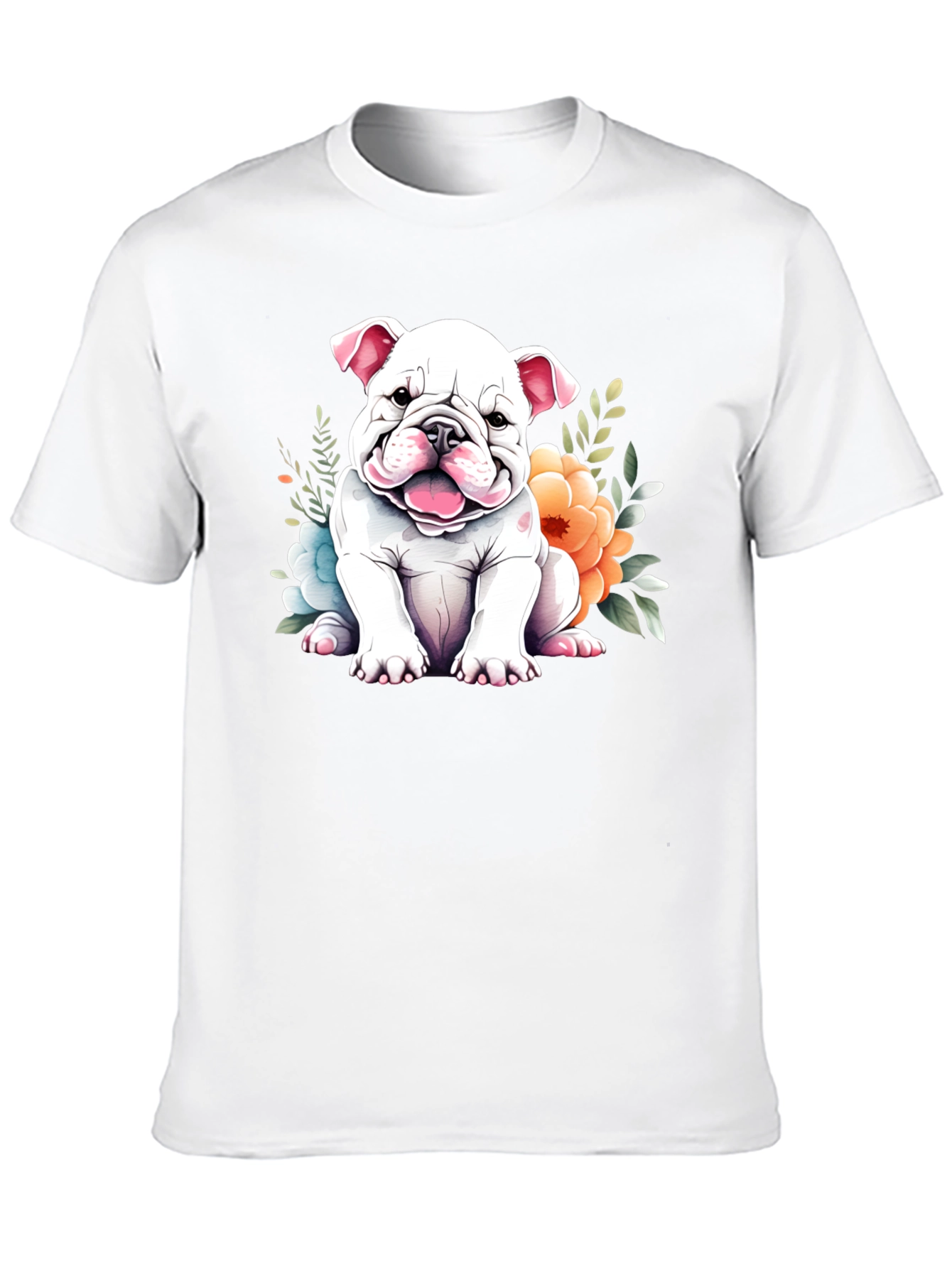 Cute Bulldog Puppy Floral T-Shirt