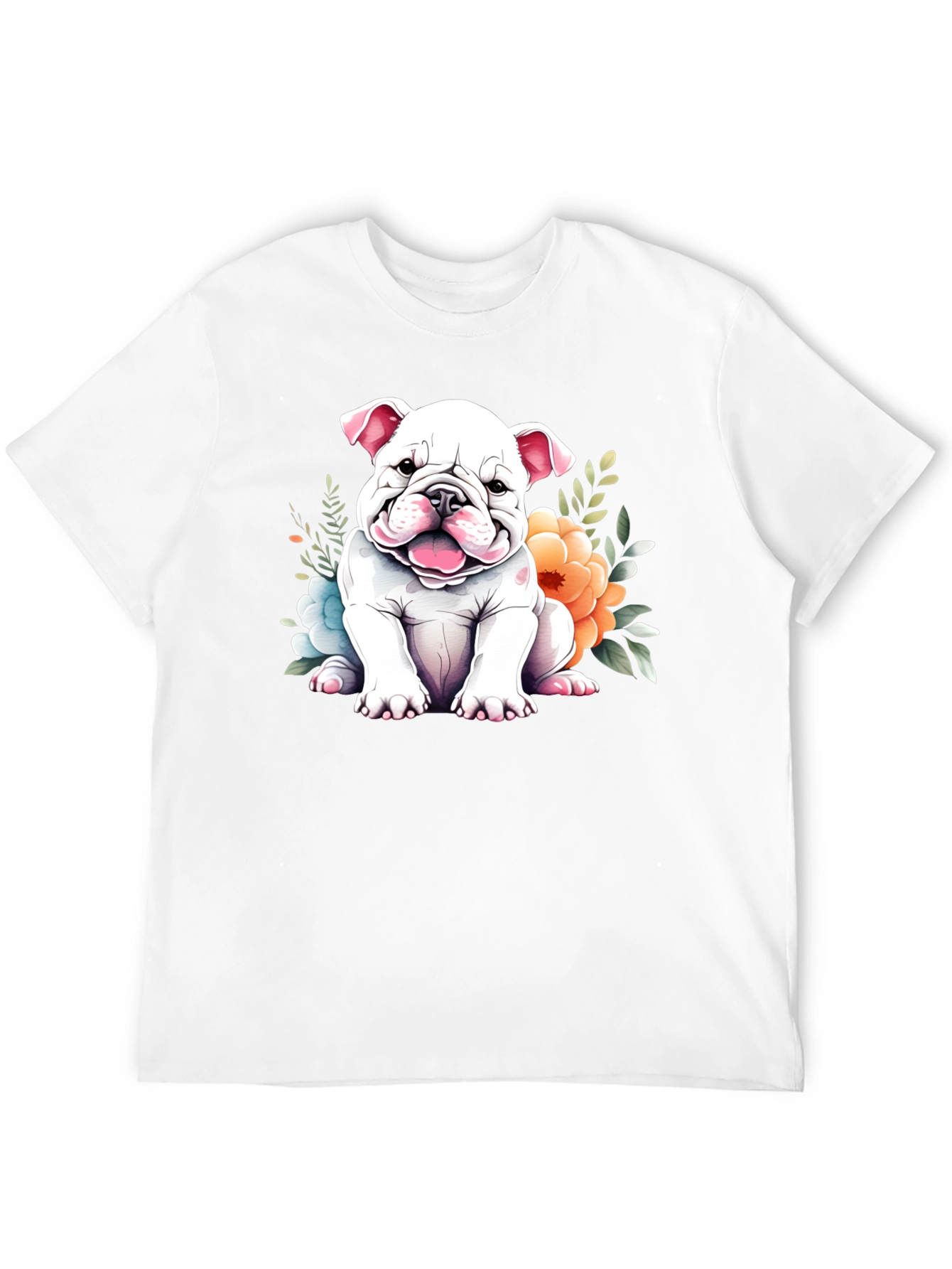 Cute Bulldog Puppy Floral T-Shirt